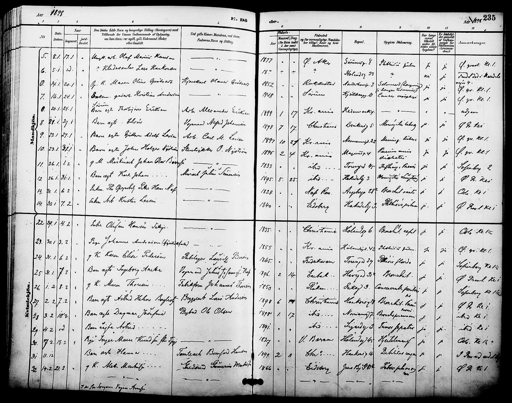 Kampen prestekontor Kirkebøker, SAO/A-10853/F/Fa/L0008: Parish register (official) no. I 8, 1892-1902, p. 235