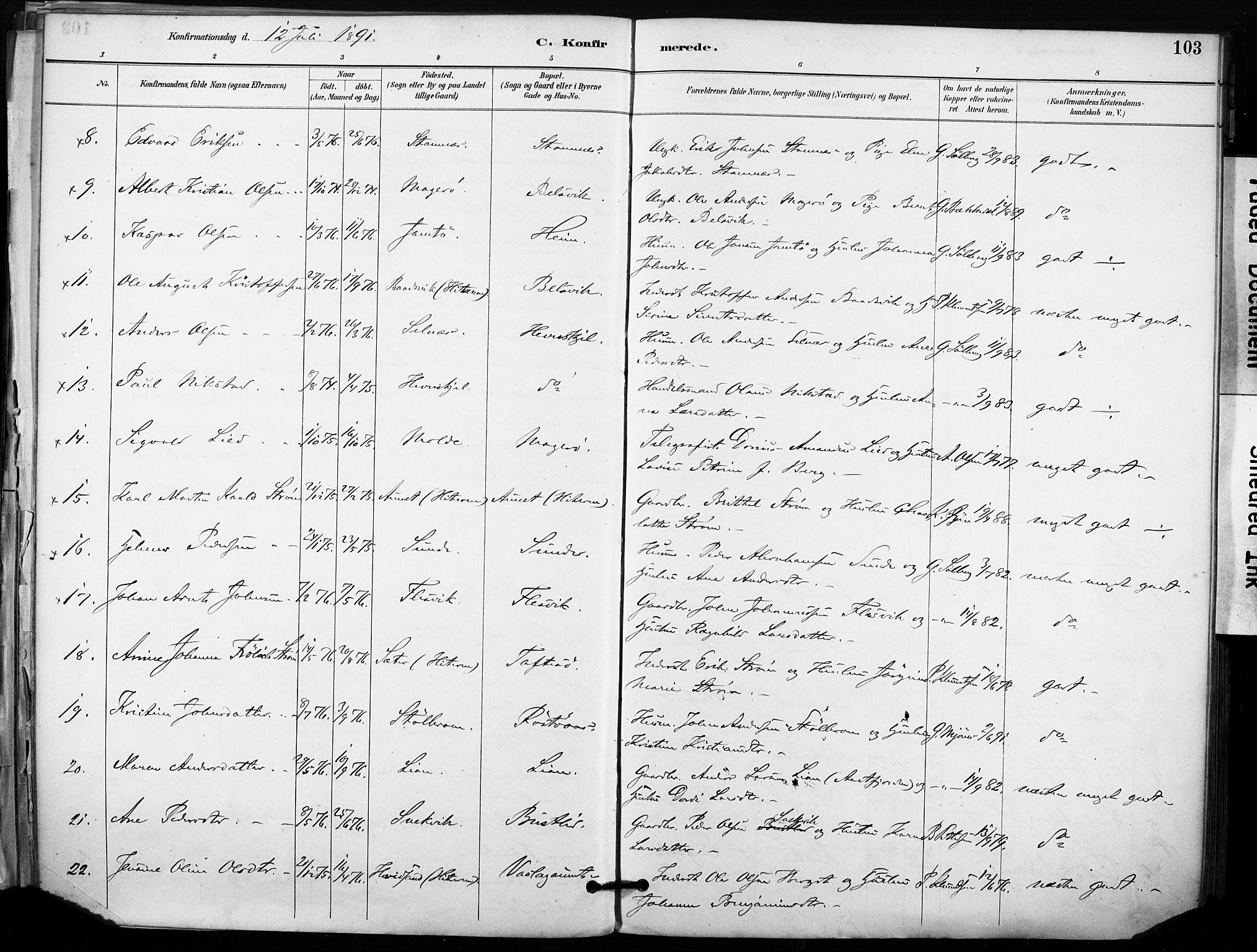 Ministerialprotokoller, klokkerbøker og fødselsregistre - Sør-Trøndelag, SAT/A-1456/633/L0518: Parish register (official) no. 633A01, 1884-1906, p. 103