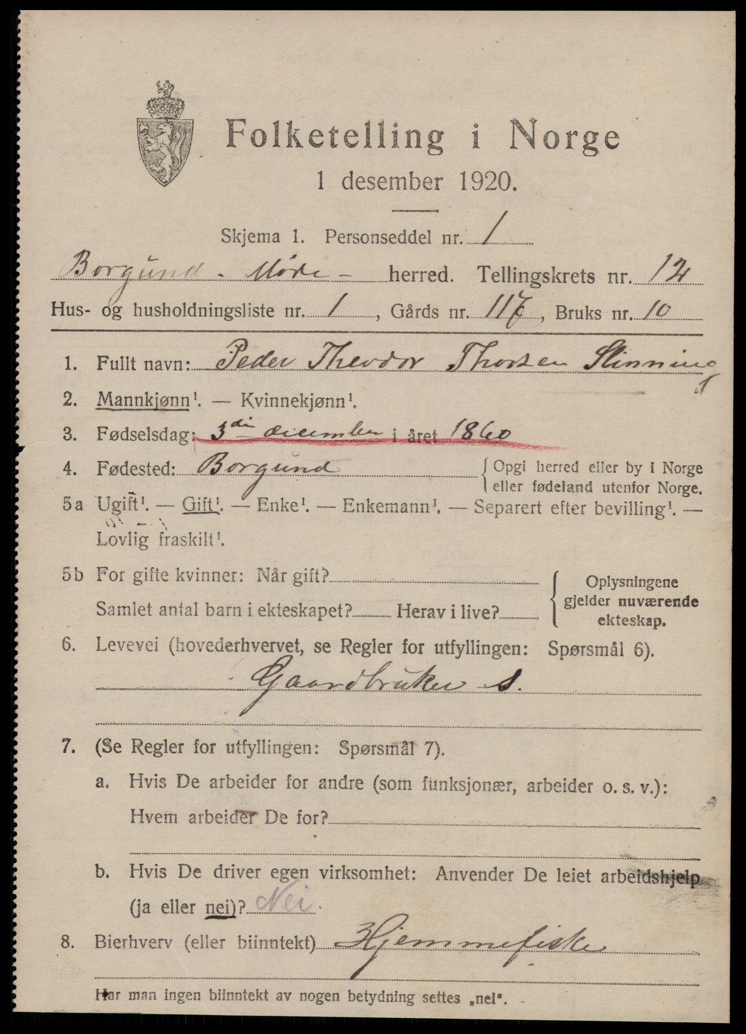 SAT, 1920 census for Borgund, 1920, p. 10406