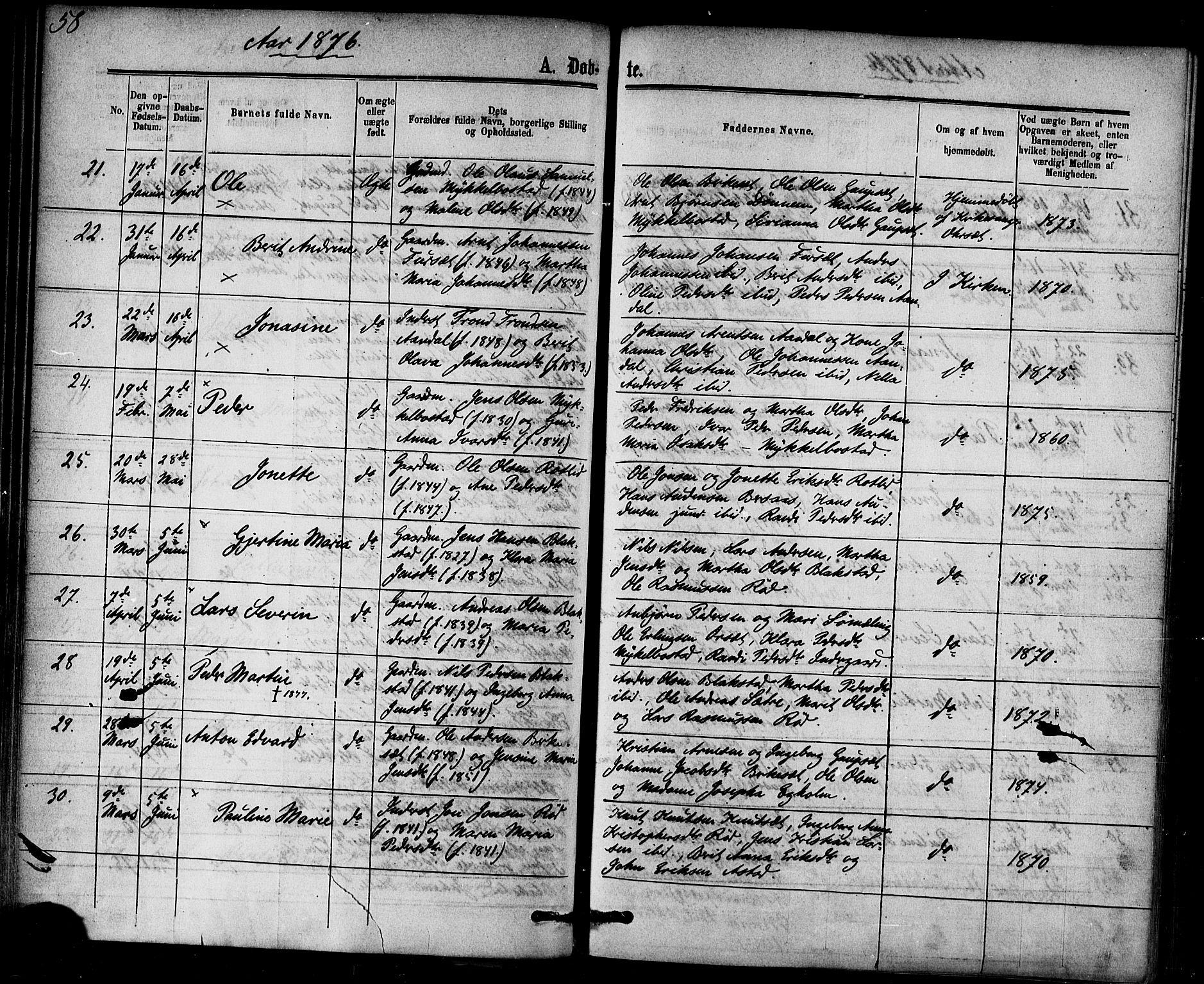 Ministerialprotokoller, klokkerbøker og fødselsregistre - Møre og Romsdal, AV/SAT-A-1454/584/L0966: Parish register (official) no. 584A06, 1869-1878, p. 58