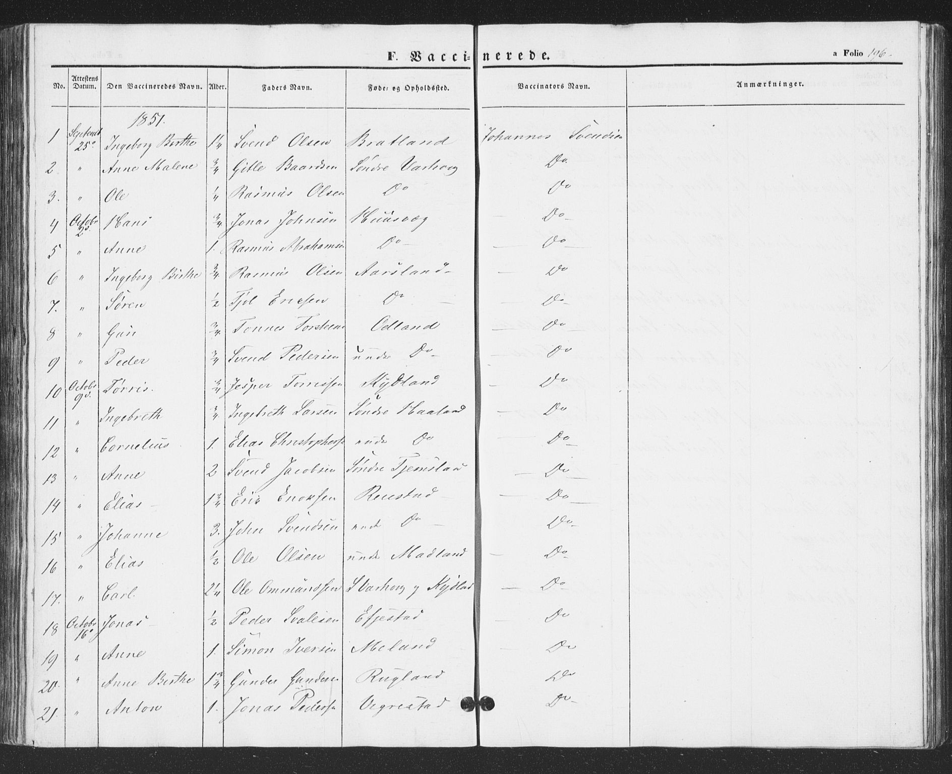 Hå sokneprestkontor, AV/SAST-A-101801/001/30BA/L0007: Parish register (official) no. A 6, 1842-1855, p. 196