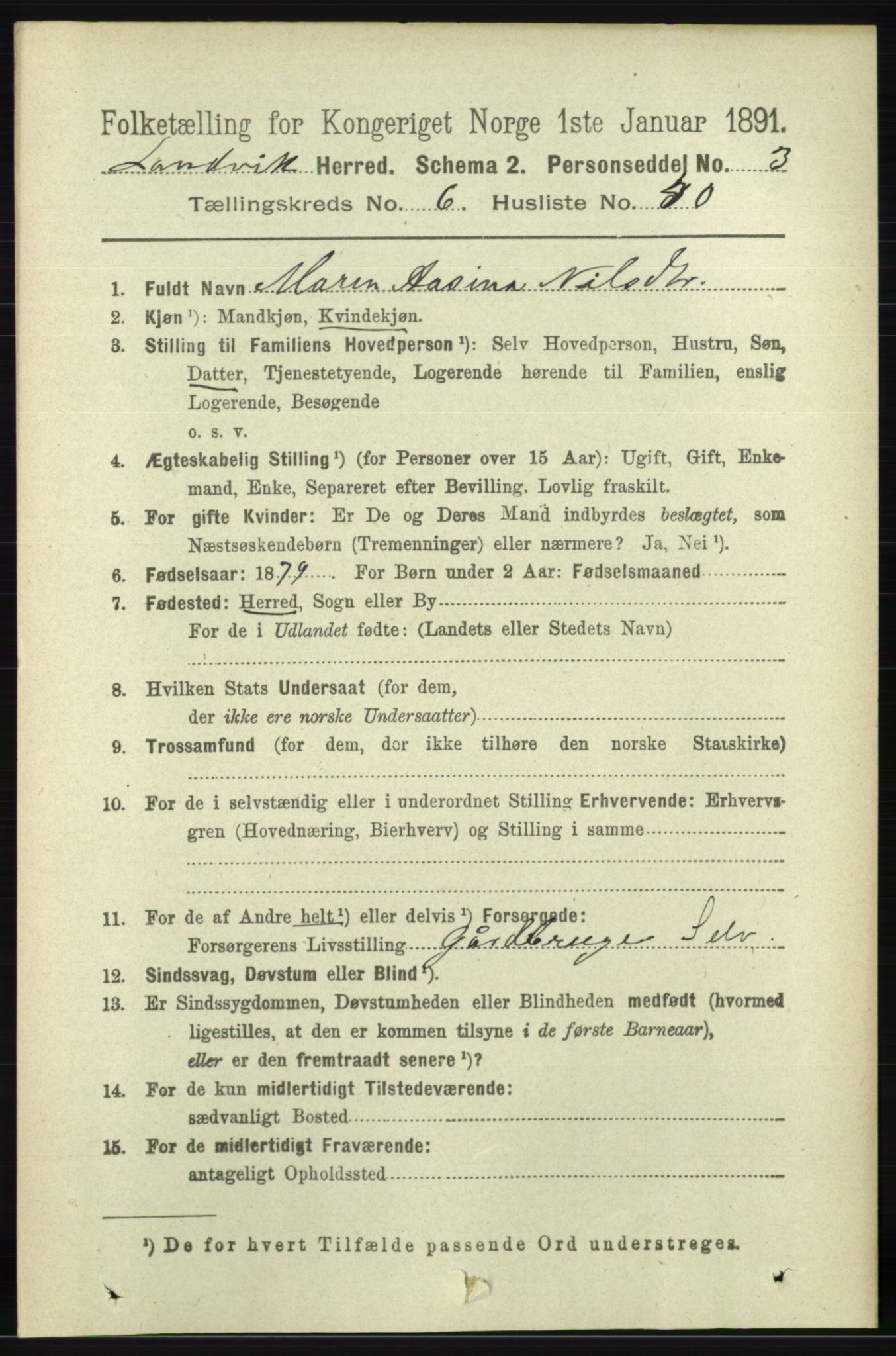 RA, 1891 census for 0924 Landvik, 1891, p. 2721