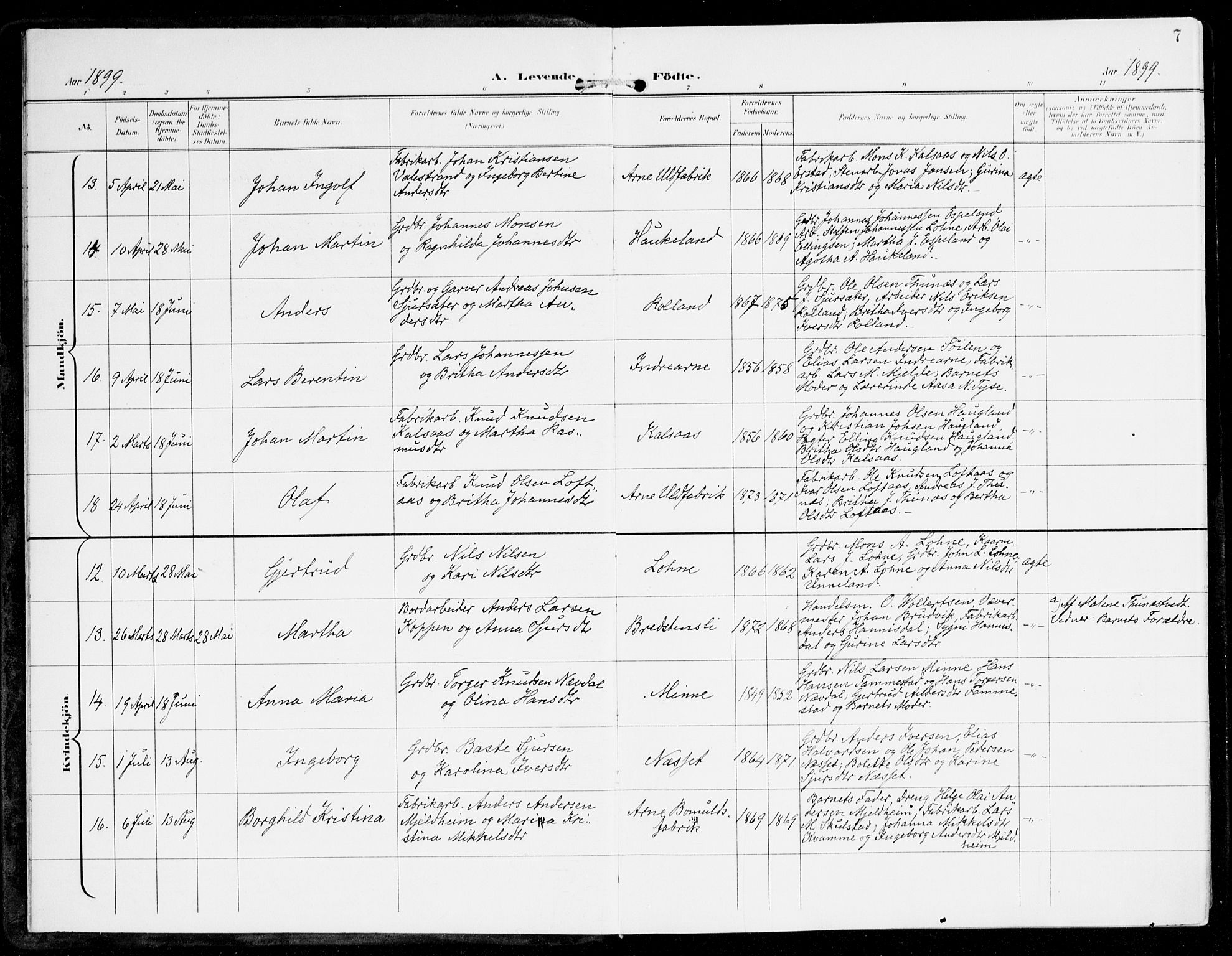 Haus sokneprestembete, SAB/A-75601/H/Haa: Parish register (official) no. D 2, 1899-1912, p. 7