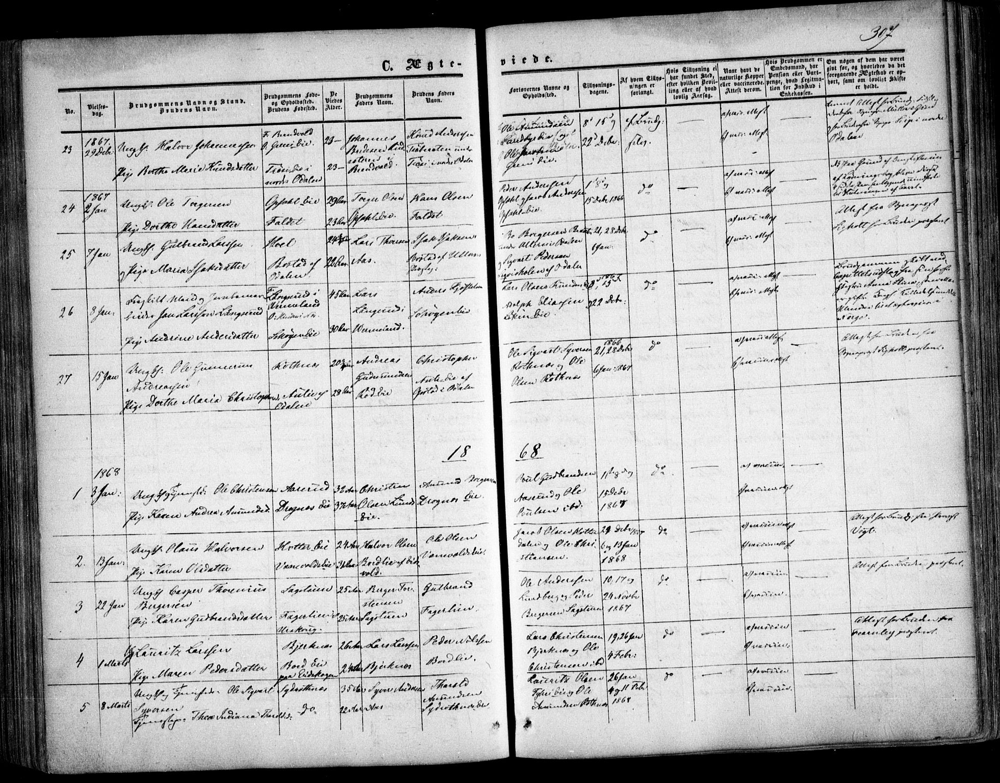 Nes prestekontor Kirkebøker, AV/SAO-A-10410/F/Fa/L0008: Parish register (official) no. I 8, 1859-1874, p. 307