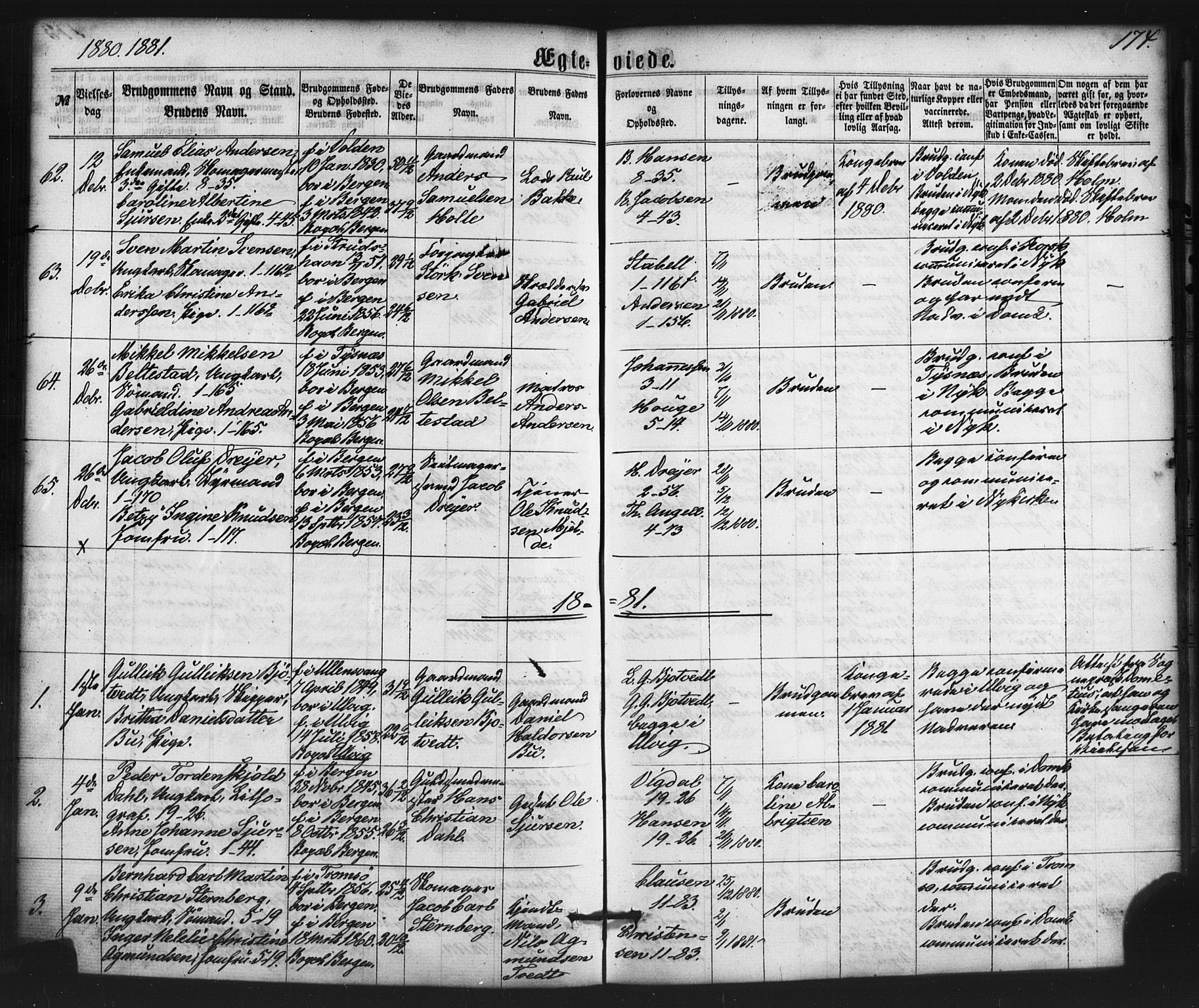 Nykirken Sokneprestembete, SAB/A-77101/H/Haa/L0032: Parish register (official) no. D 2, 1861-1883, p. 174