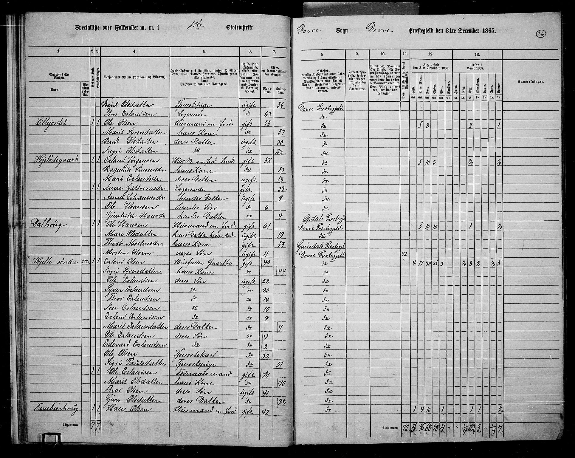 RA, 1865 census for Dovre, 1865, p. 27