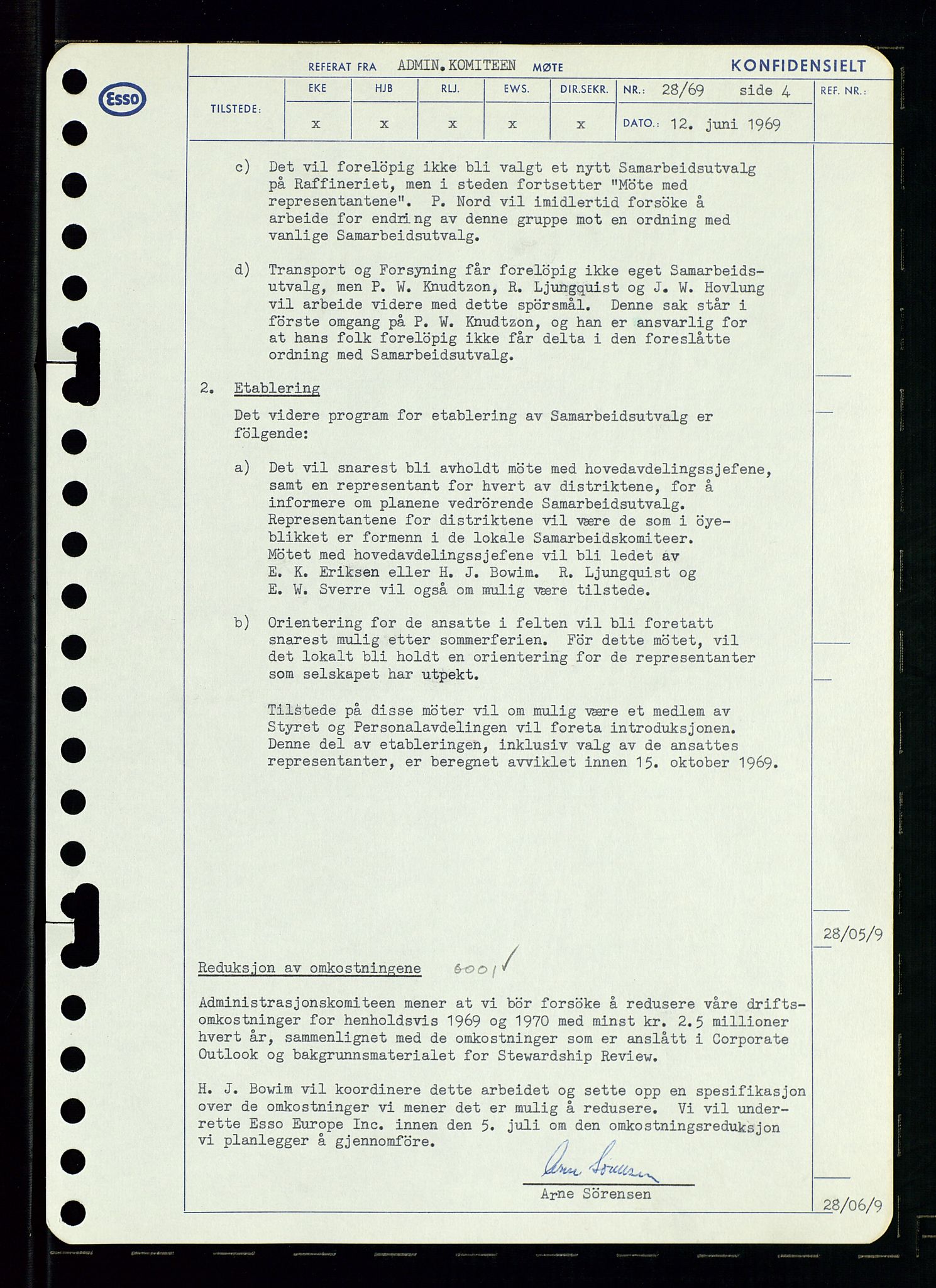 Pa 0982 - Esso Norge A/S, AV/SAST-A-100448/A/Aa/L0003/0001: Den administrerende direksjon Board minutes (styrereferater) og Bedriftforsamlingsprotokoll / Den administrerende direksjon Board minutes (styrereferater), 1969, p. 91