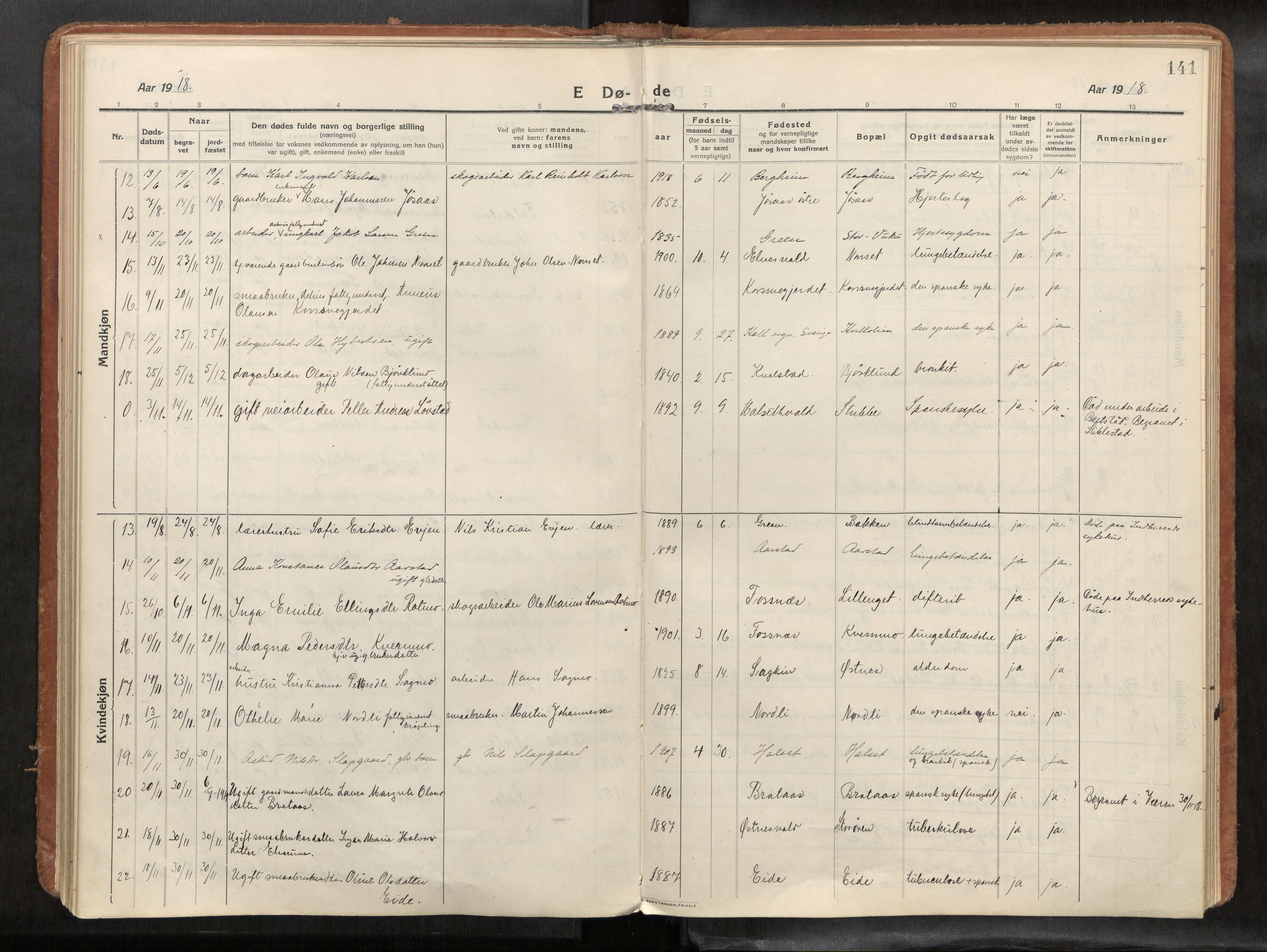 Verdal sokneprestkontor, SAT/A-1156/2/H/Haa/L0004: Parish register (official) no. 4, 1916-1928, p. 141