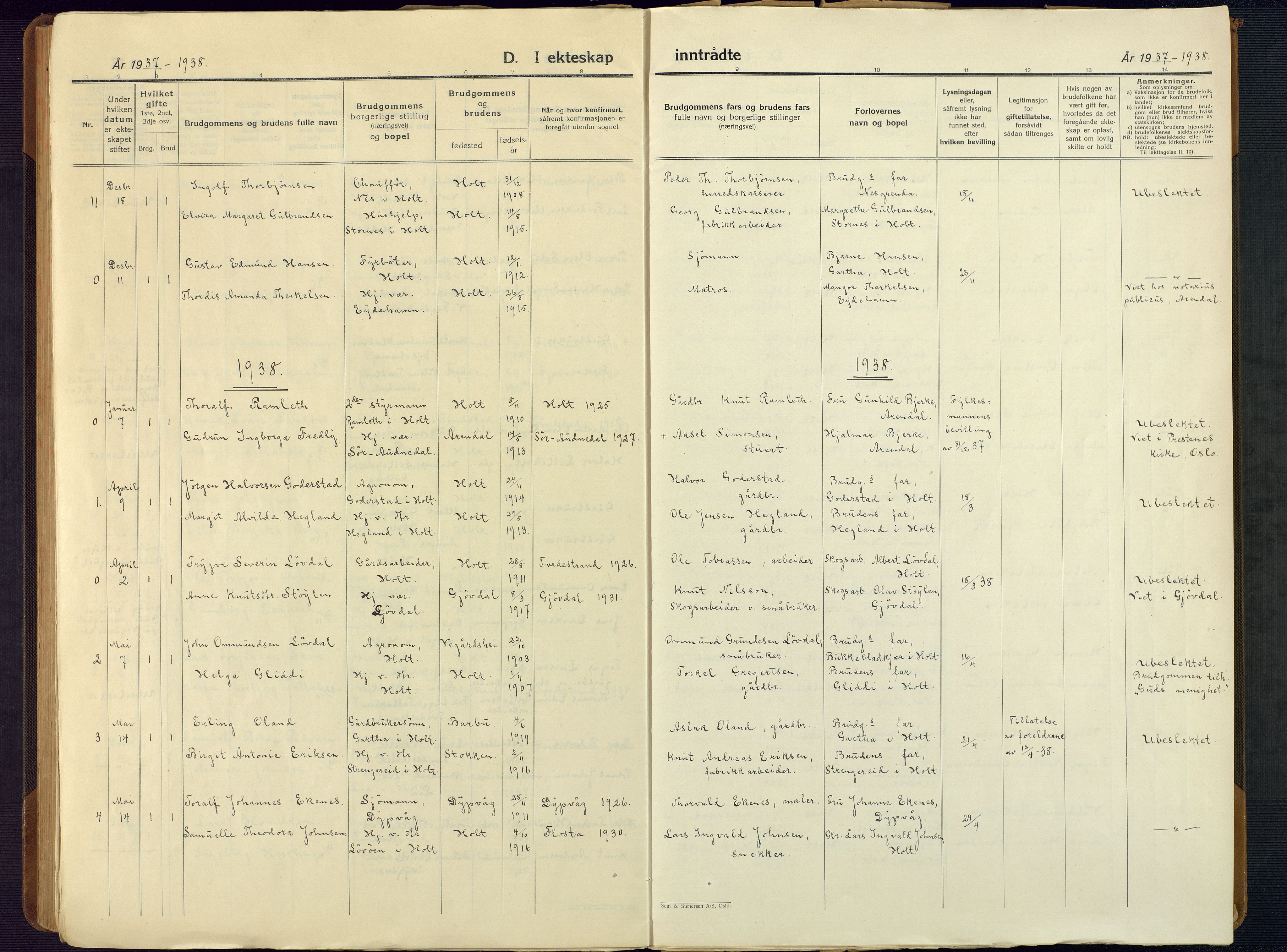 Holt sokneprestkontor, AV/SAK-1111-0021/F/Fb/L0012: Parish register (copy) no. B 12, 1919-1944