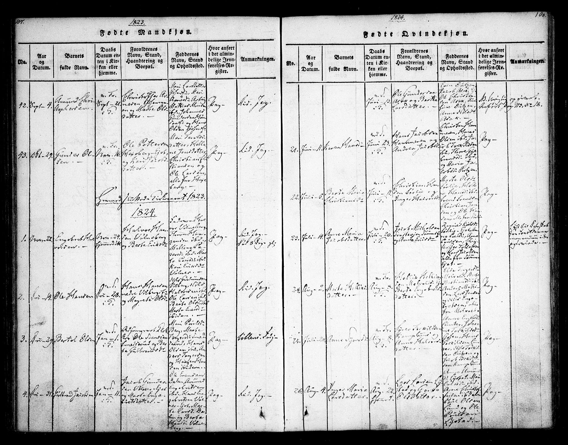 Sørum prestekontor Kirkebøker, AV/SAO-A-10303/F/Fa/L0003: Parish register (official) no. I 3, 1814-1829, p. 107-108