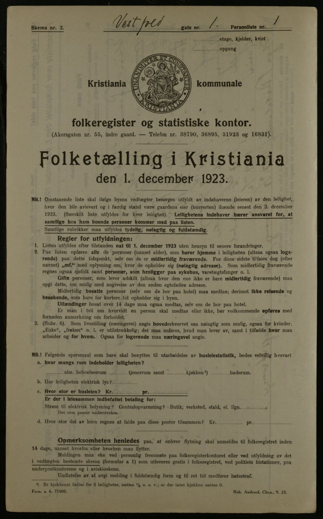 OBA, Municipal Census 1923 for Kristiania, 1923, p. 135207