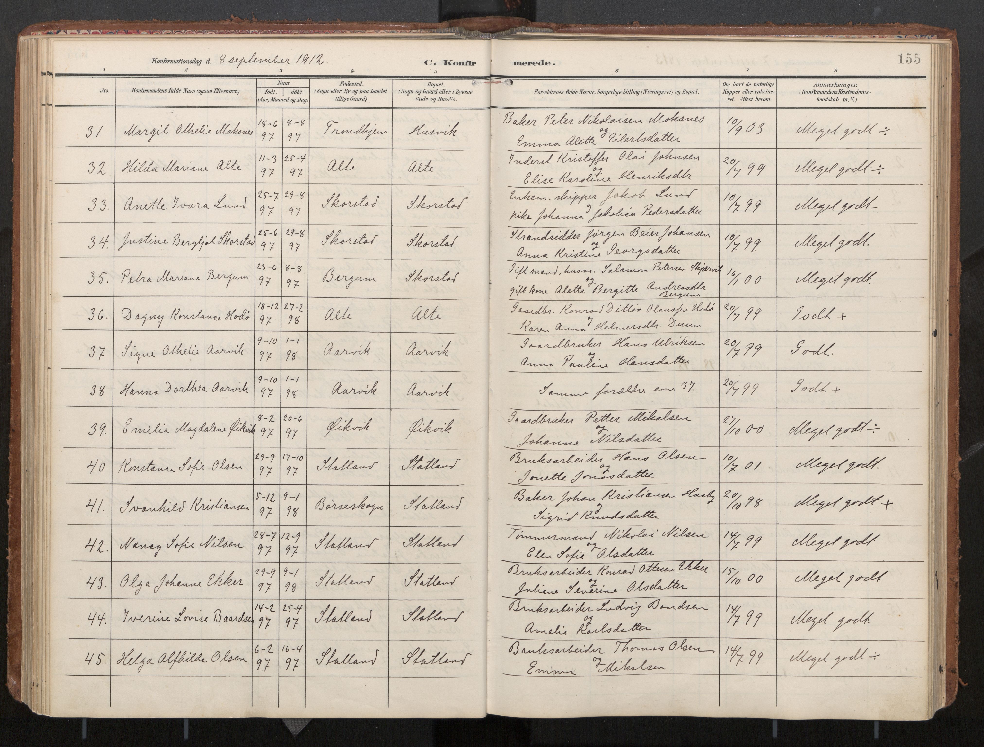 Ministerialprotokoller, klokkerbøker og fødselsregistre - Nord-Trøndelag, SAT/A-1458/774/L0629: Parish register (official), 1904-1926, p. 155