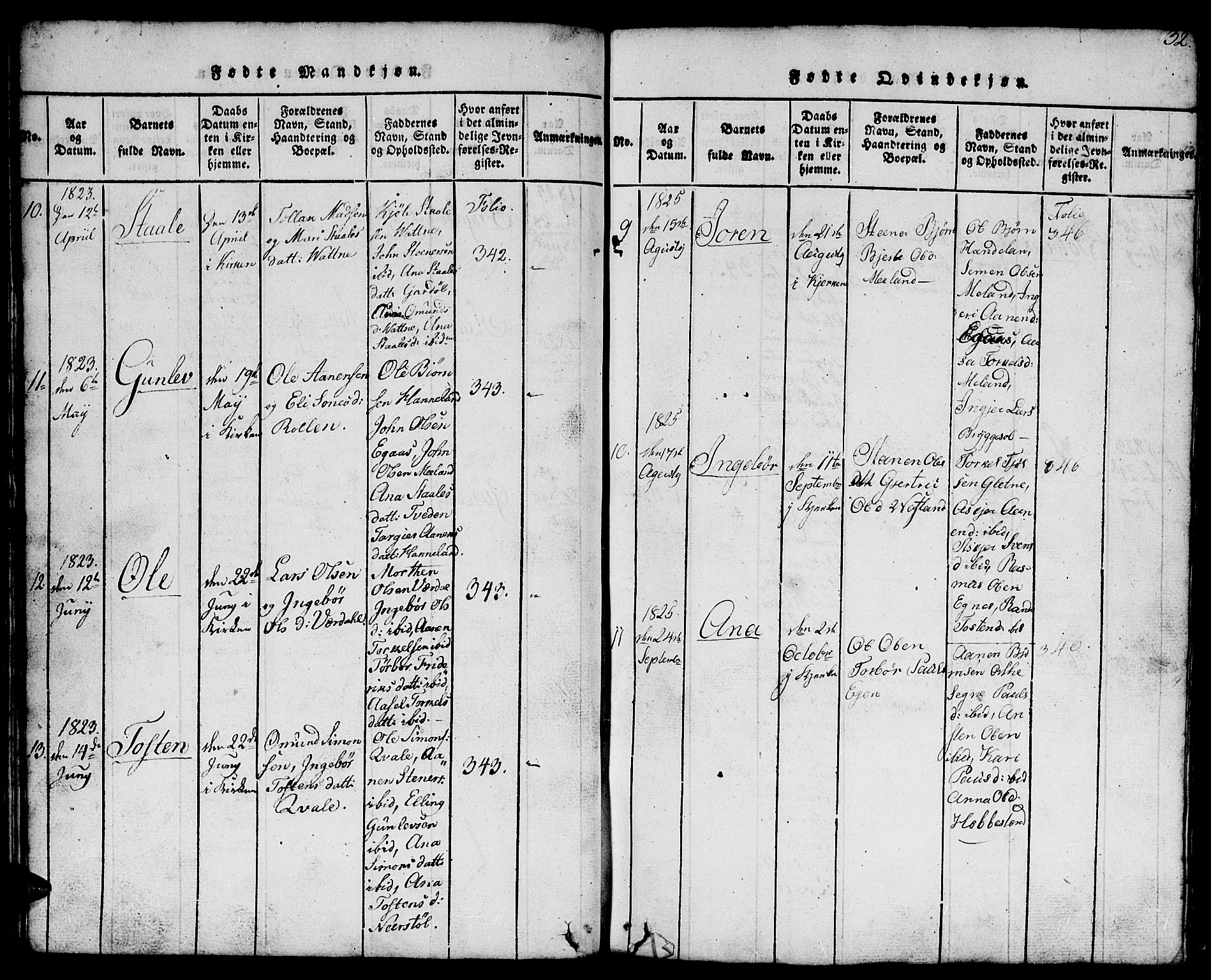Hægebostad sokneprestkontor, SAK/1111-0024/F/Fb/Fbb/L0001: Parish register (copy) no. B 1, 1816-1850, p. 32