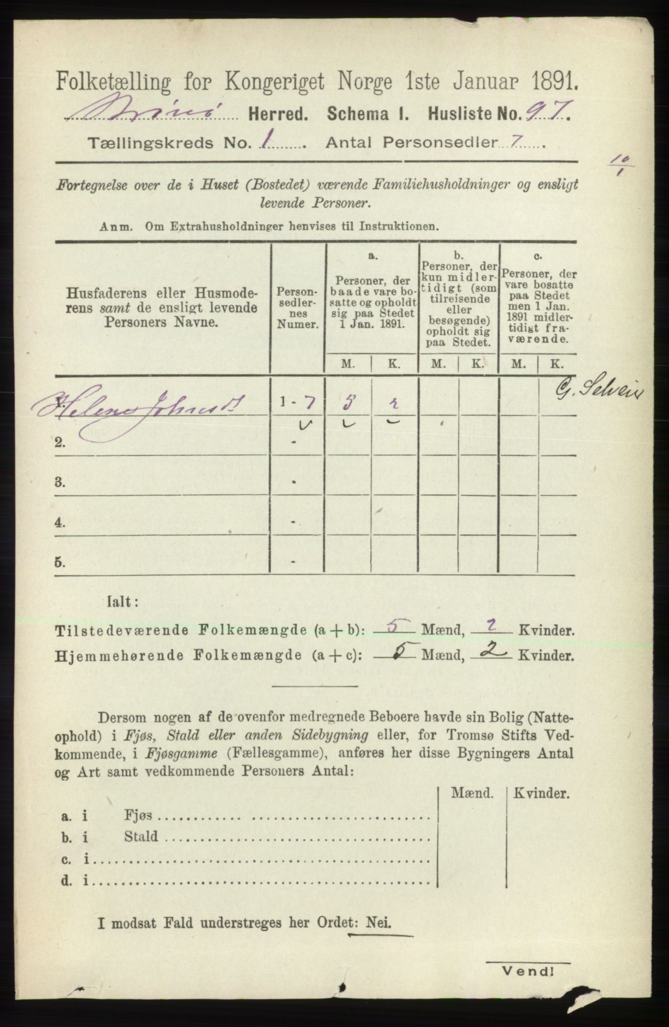 RA, 1891 census for 1814 Brønnøy, 1891, p. 129