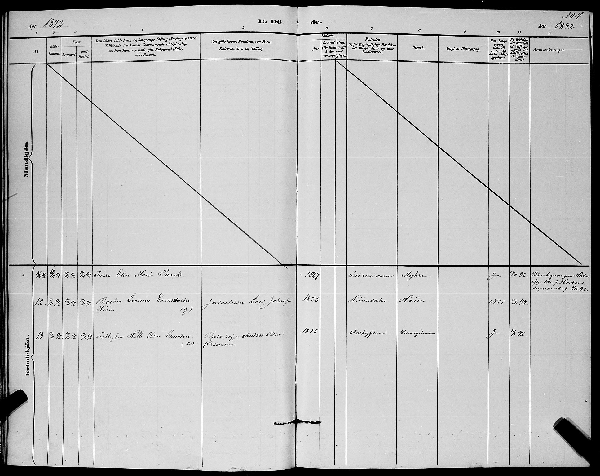 Strømm kirkebøker, SAKO/A-322/G/Ga/L0003: Parish register (copy) no. I 3, 1889-1896, p. 104