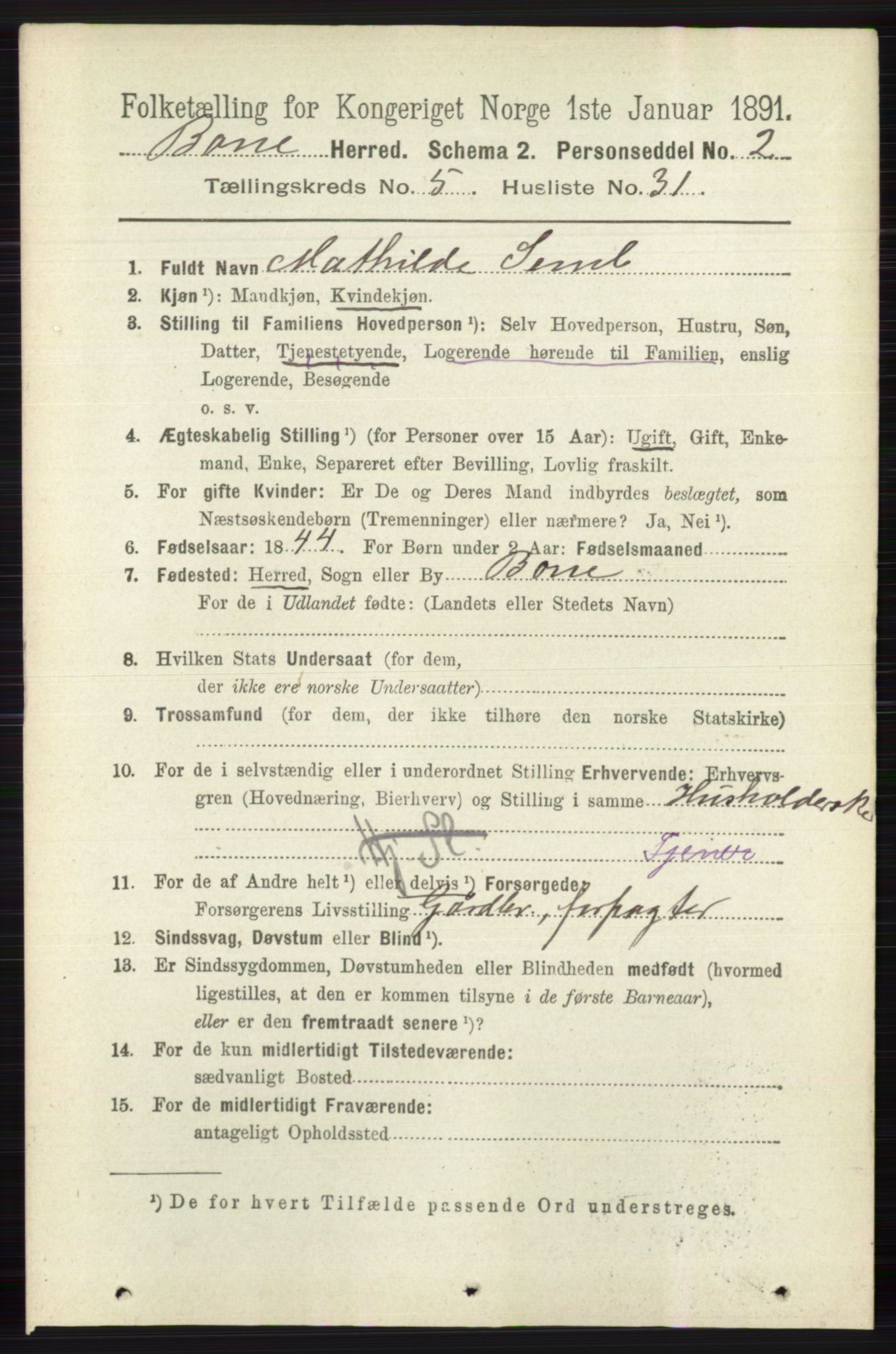 RA, 1891 census for 0717 Borre, 1891, p. 2209