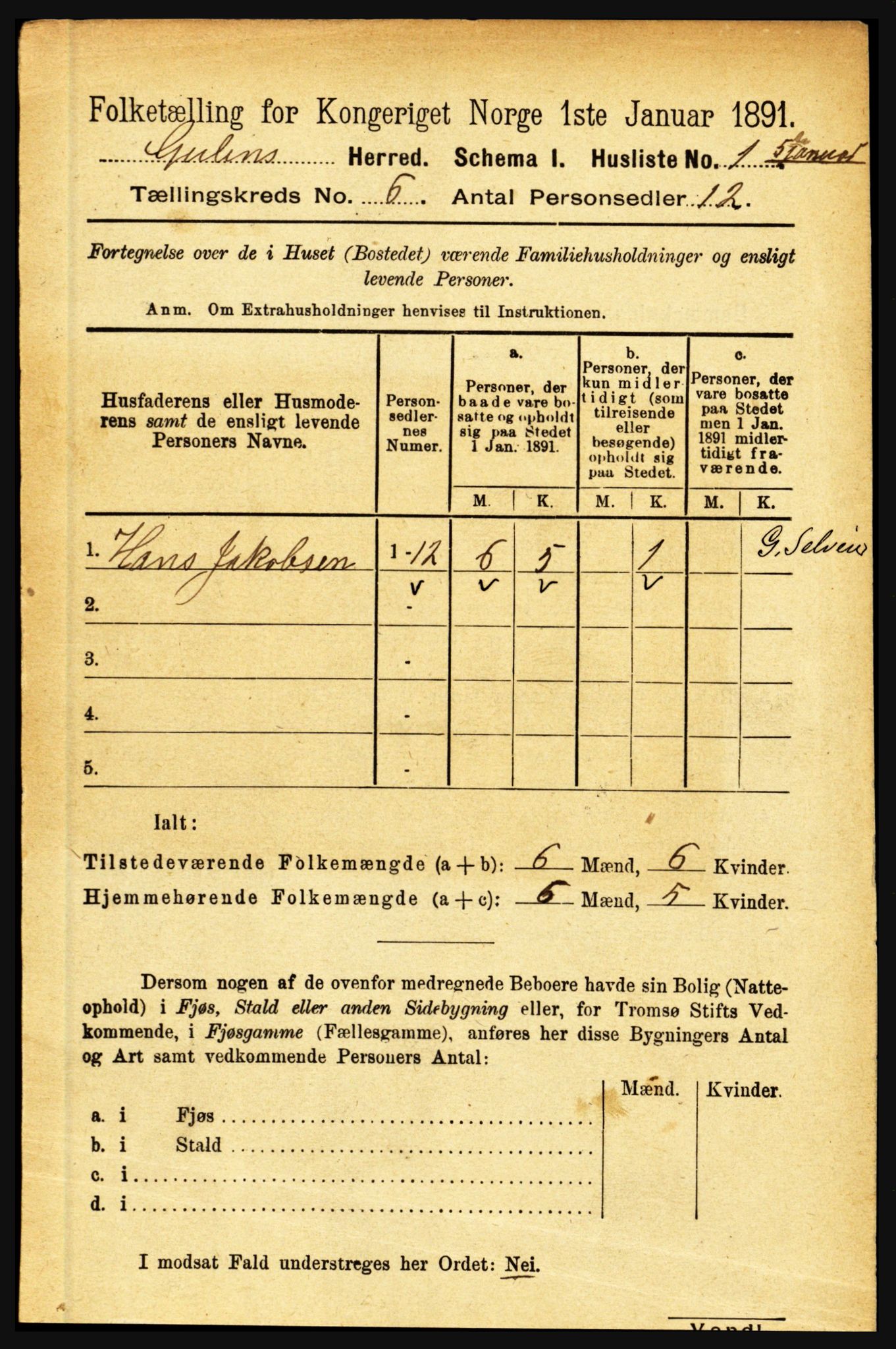RA, 1891 census for 1411 Gulen, 1891, p. 1889
