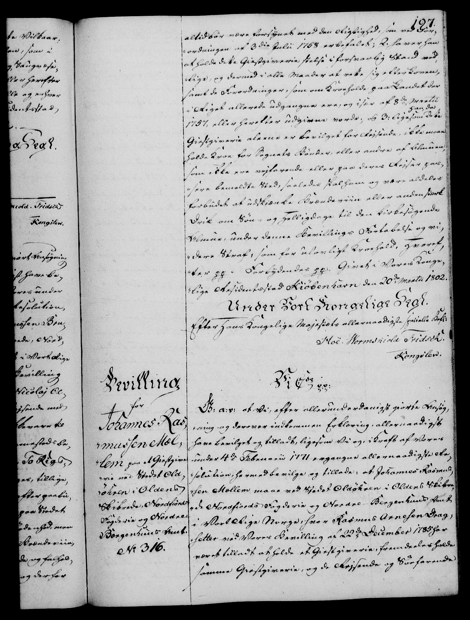 Rentekammeret, Kammerkanselliet, AV/RA-EA-3111/G/Gg/Gga/L0017: Norsk ekspedisjonsprotokoll med register (merket RK 53.17), 1801-1803, p. 197