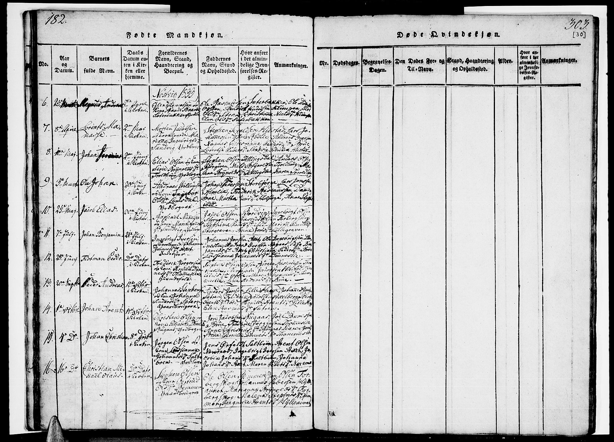 Ministerialprotokoller, klokkerbøker og fødselsregistre - Nordland, SAT/A-1459/814/L0223: Parish register (official) no. 814A04, 1820-1833, p. 182-183