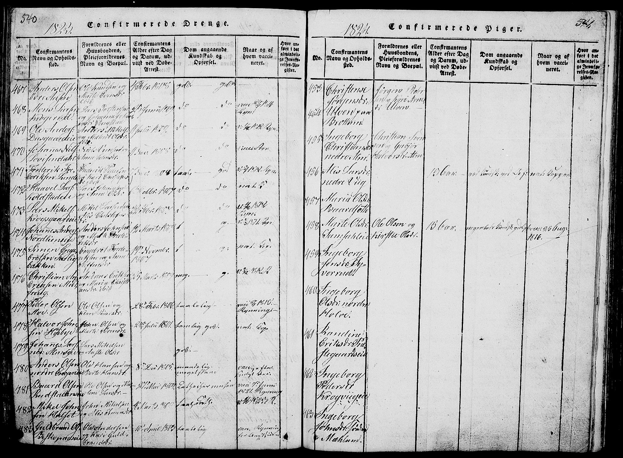 Ringsaker prestekontor, AV/SAH-PREST-014/L/La/L0001: Parish register (copy) no. 1, 1814-1826, p. 540-541