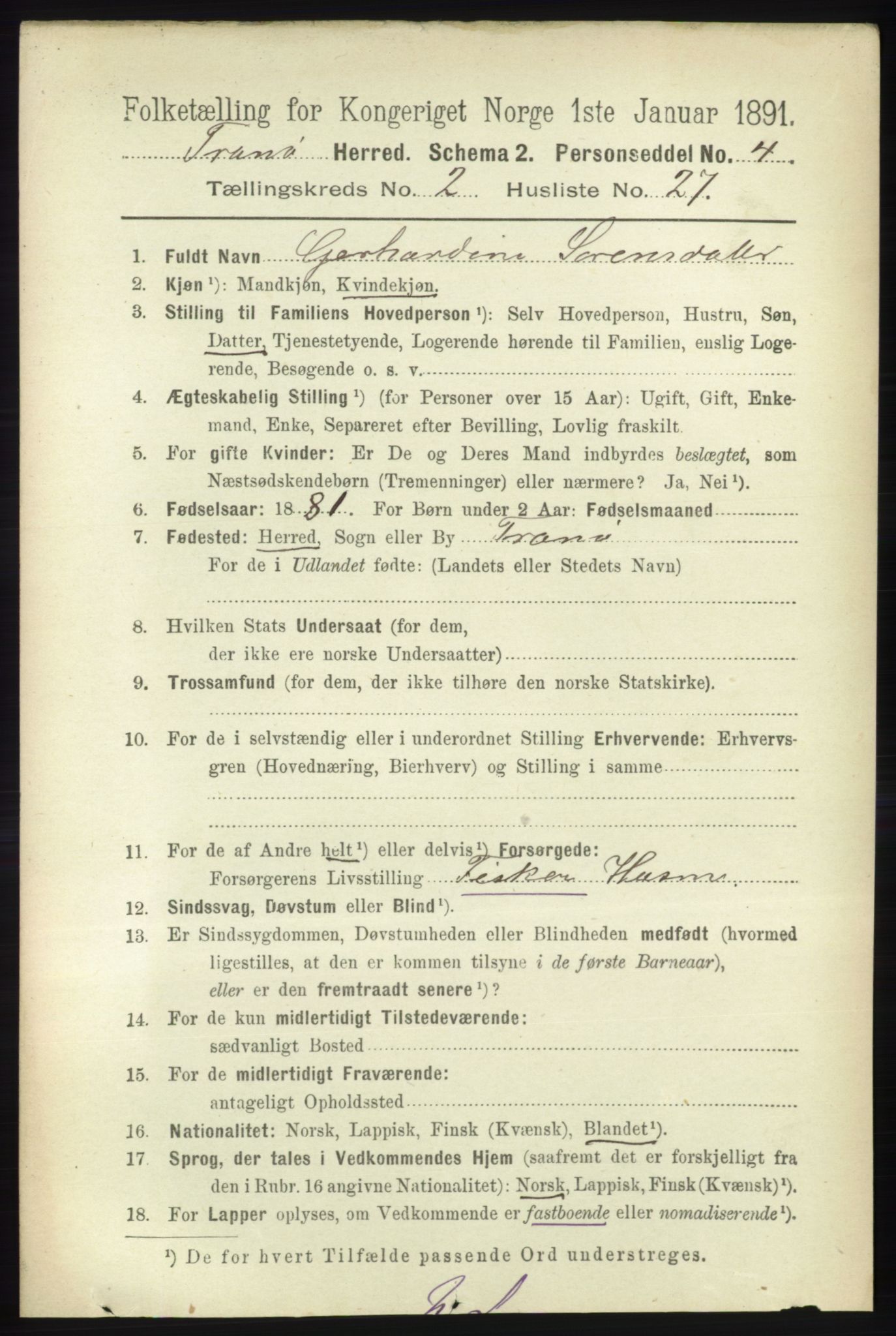 RA, 1891 census for 1927 Tranøy, 1891, p. 679