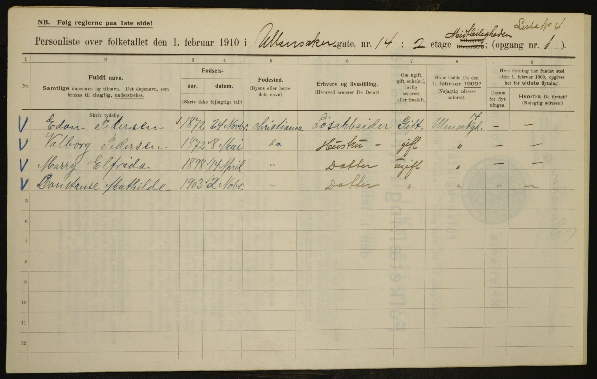 OBA, Municipal Census 1910 for Kristiania, 1910, p. 112658