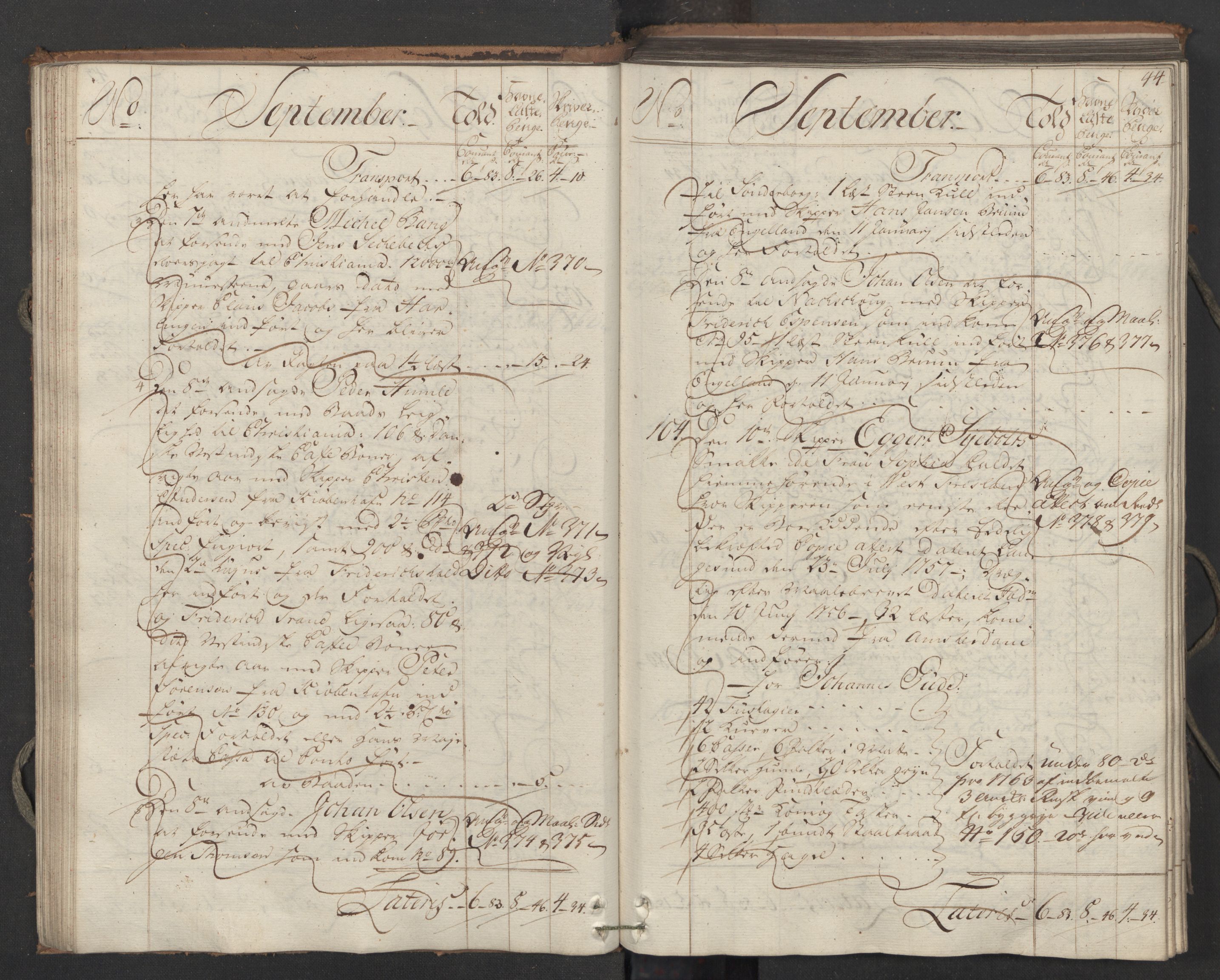 Generaltollkammeret, tollregnskaper, AV/RA-EA-5490/R05/L0038/0001: Tollregnskaper Moss, Son, Krokstad / Inngående hovedtollbok, 1762, p. 43b-44a