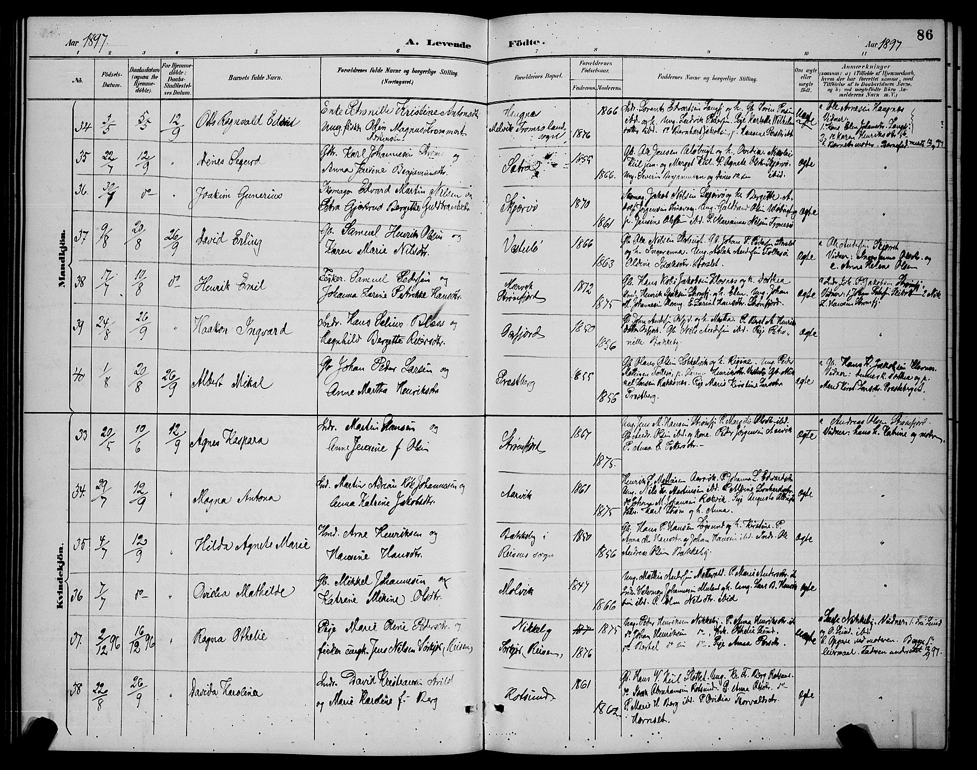 Skjervøy sokneprestkontor, AV/SATØ-S-1300/H/Ha/Hab/L0007klokker: Parish register (copy) no. 7, 1889-1899, p. 86