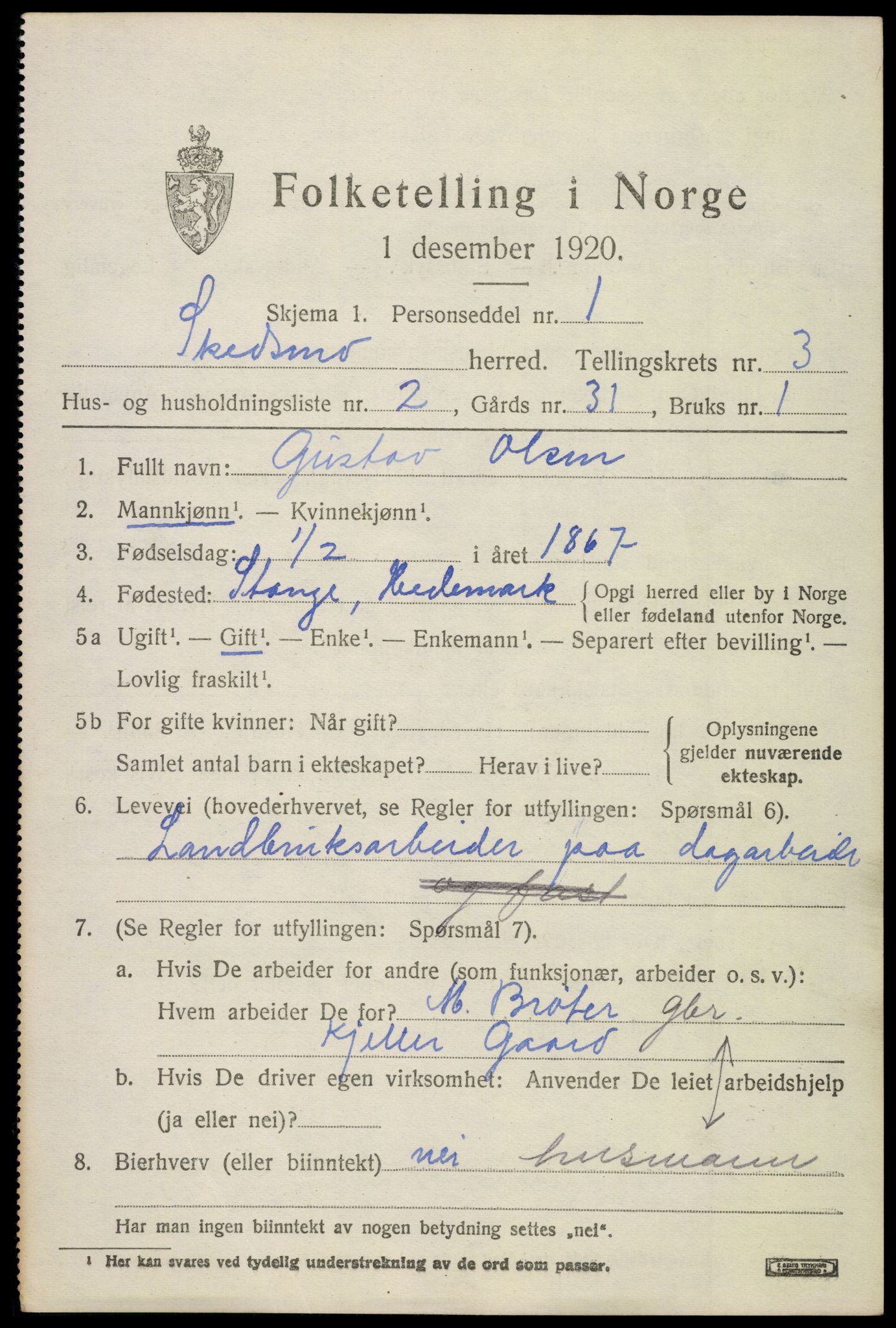 SAO, 1920 census for Skedsmo, 1920, p. 3589