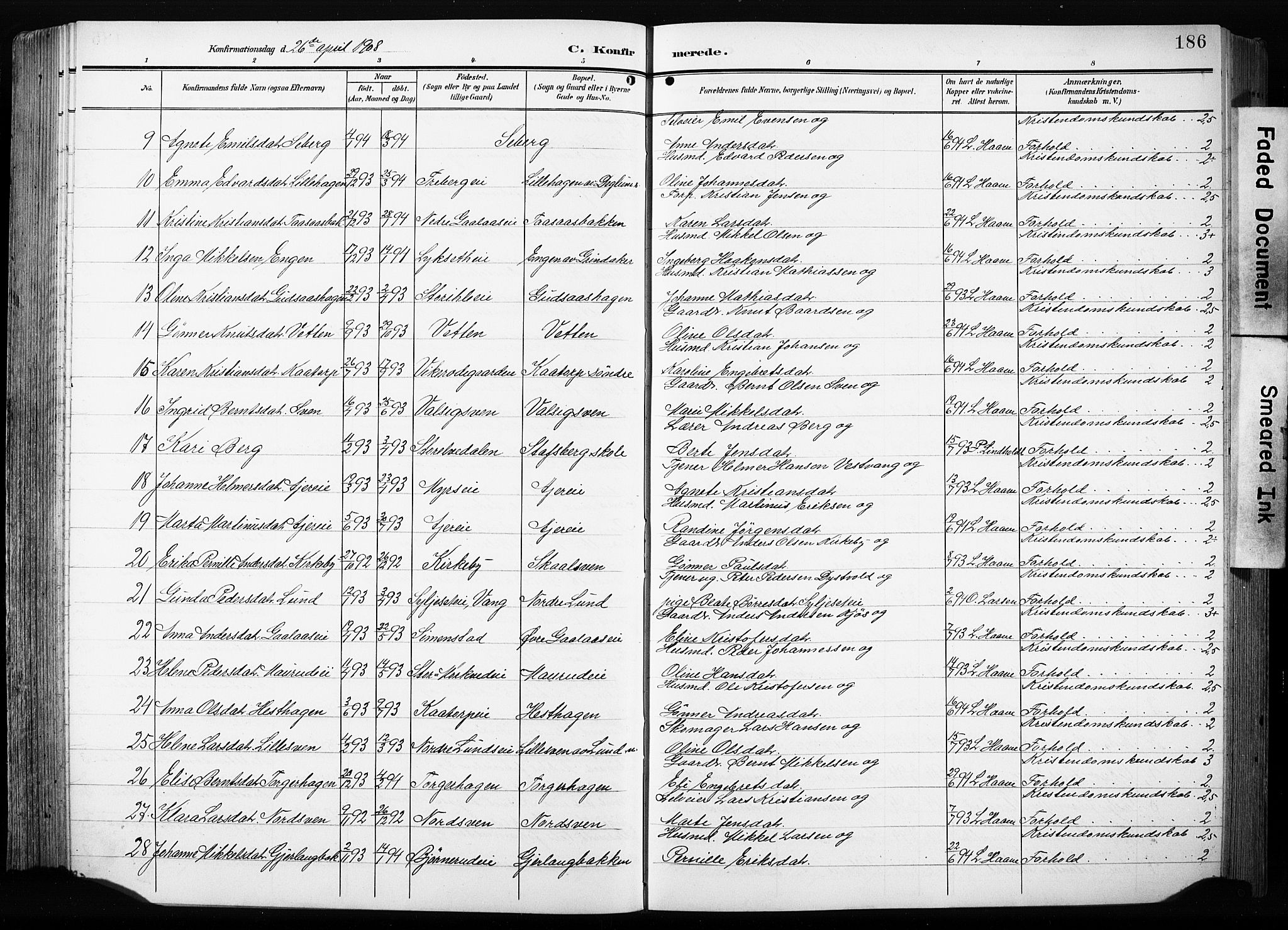 Furnes prestekontor, AV/SAH-PREST-012/L/La/L0001: Parish register (copy) no. 1, 1904-1933, p. 186