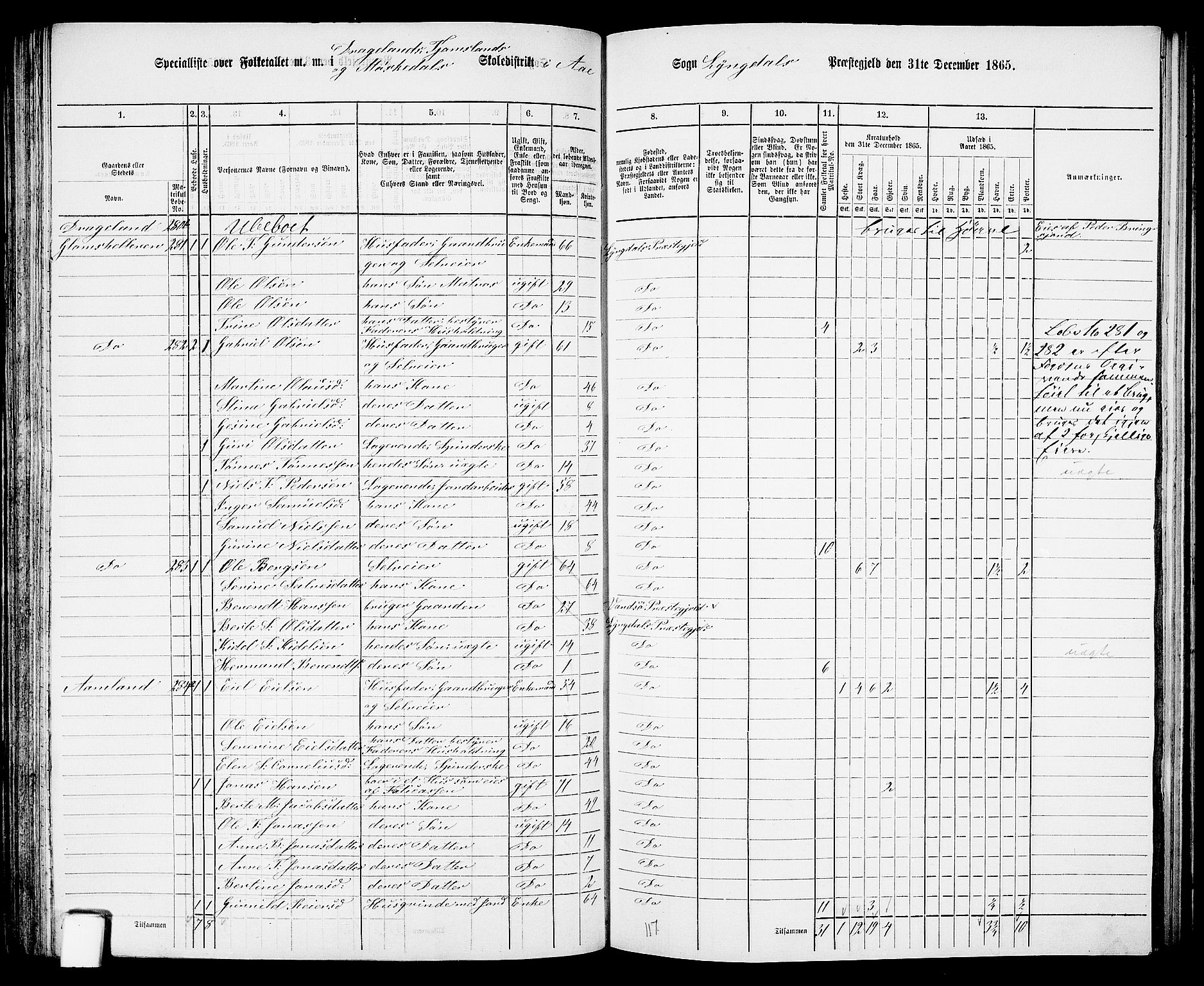 RA, 1865 census for Lyngdal, 1865, p. 133