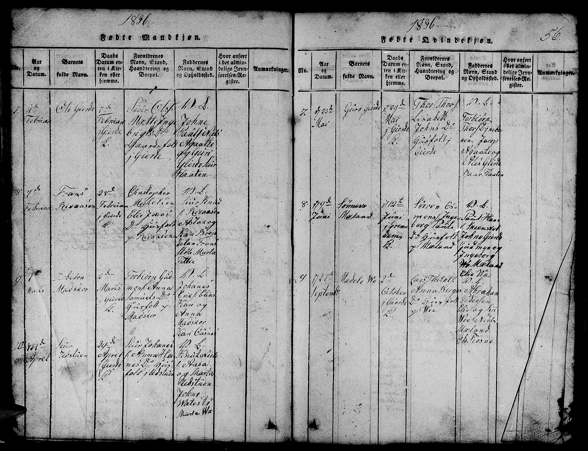 Etne sokneprestembete, SAB/A-75001/H/Hab: Parish register (copy) no. B 1, 1815-1850, p. 56