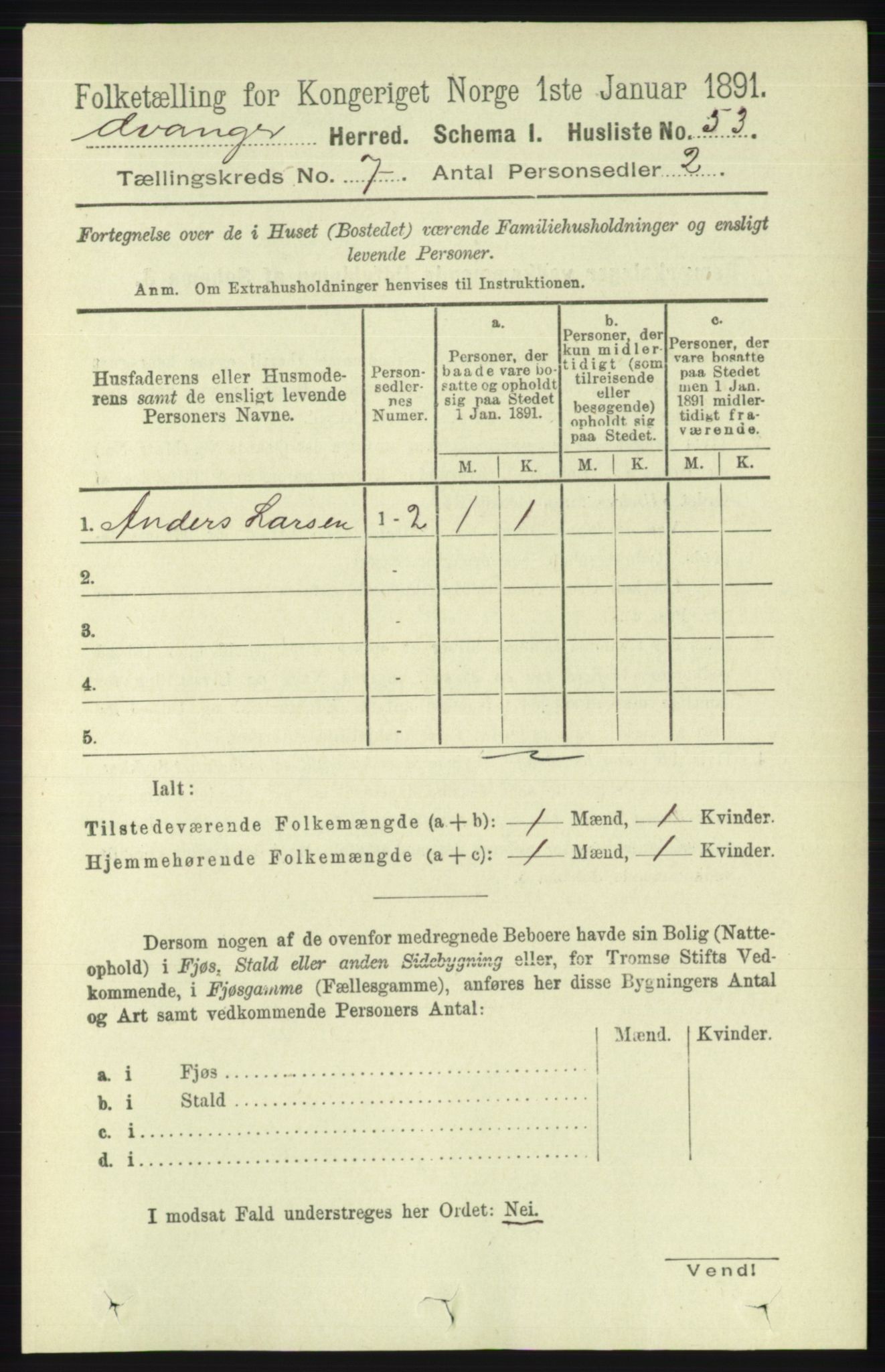 RA, 1891 census for 1237 Evanger, 1891, p. 1870