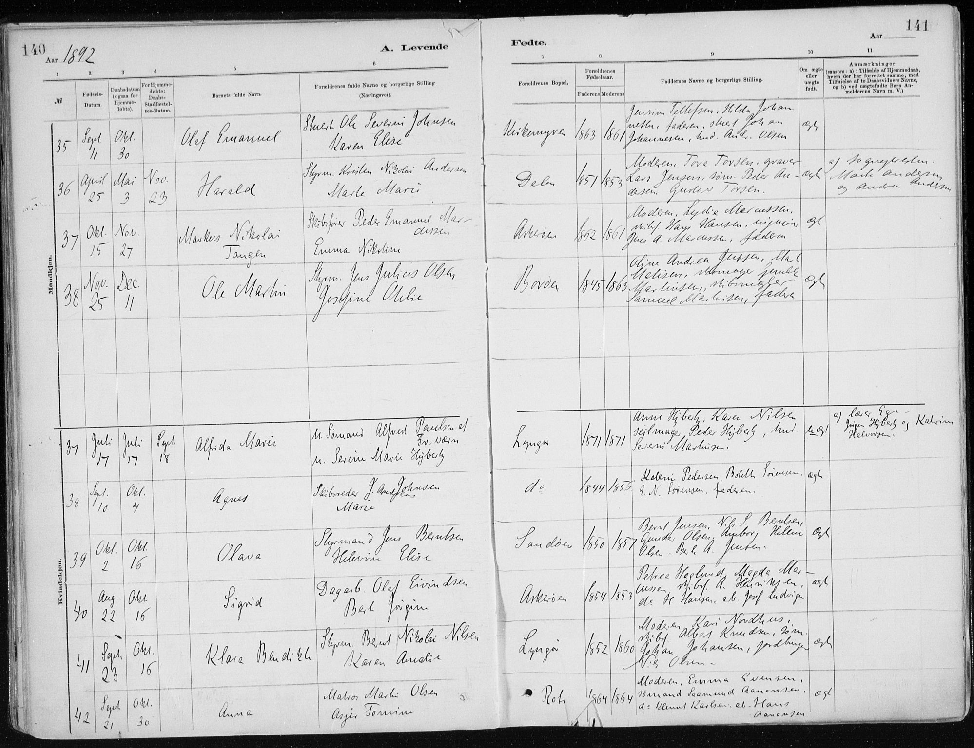 Dypvåg sokneprestkontor, AV/SAK-1111-0007/F/Fa/Faa/L0008: Parish register (official) no. A 8, 1885-1906, p. 140-141