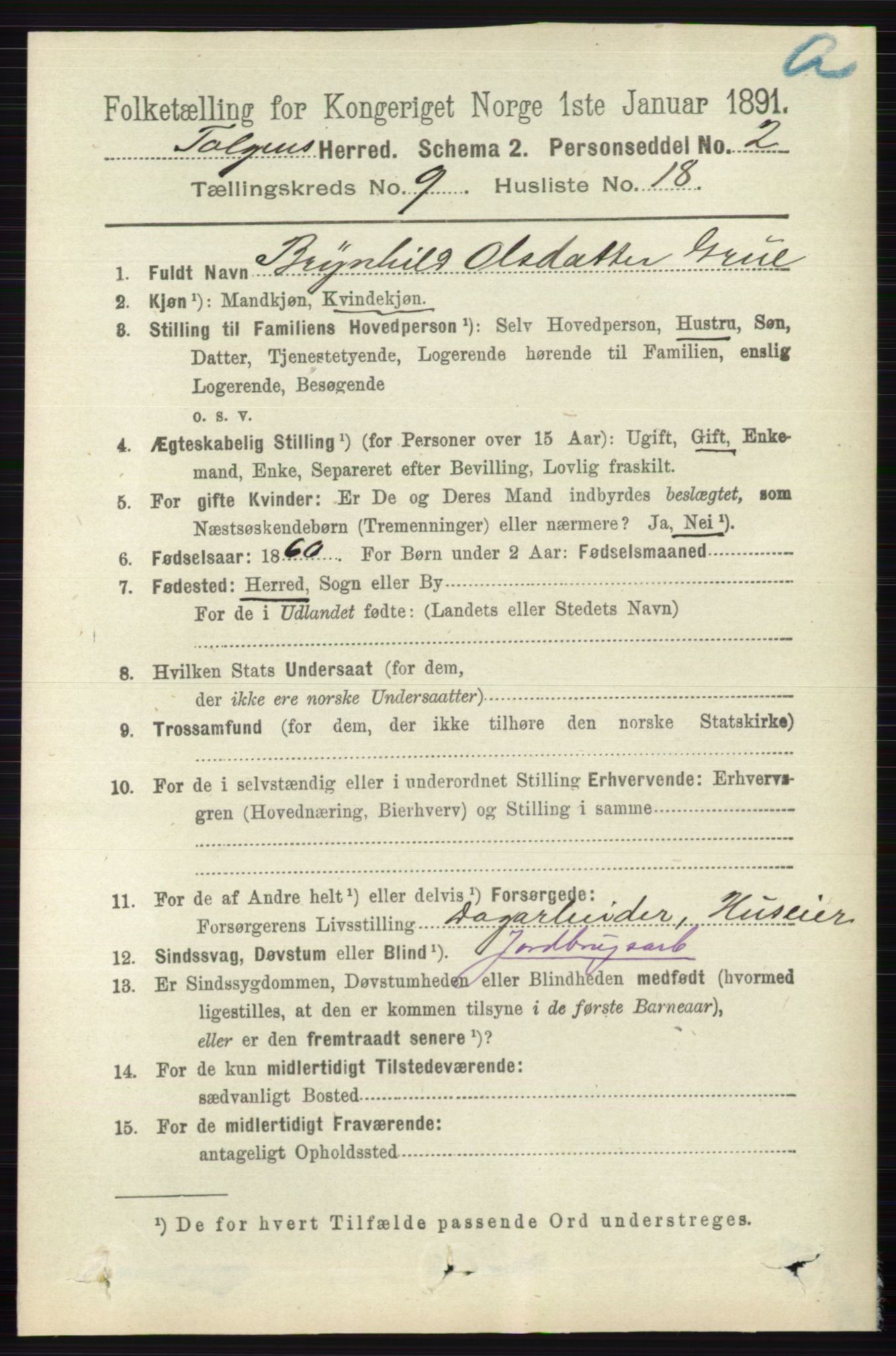 RA, 1891 census for 0436 Tolga, 1891, p. 2620