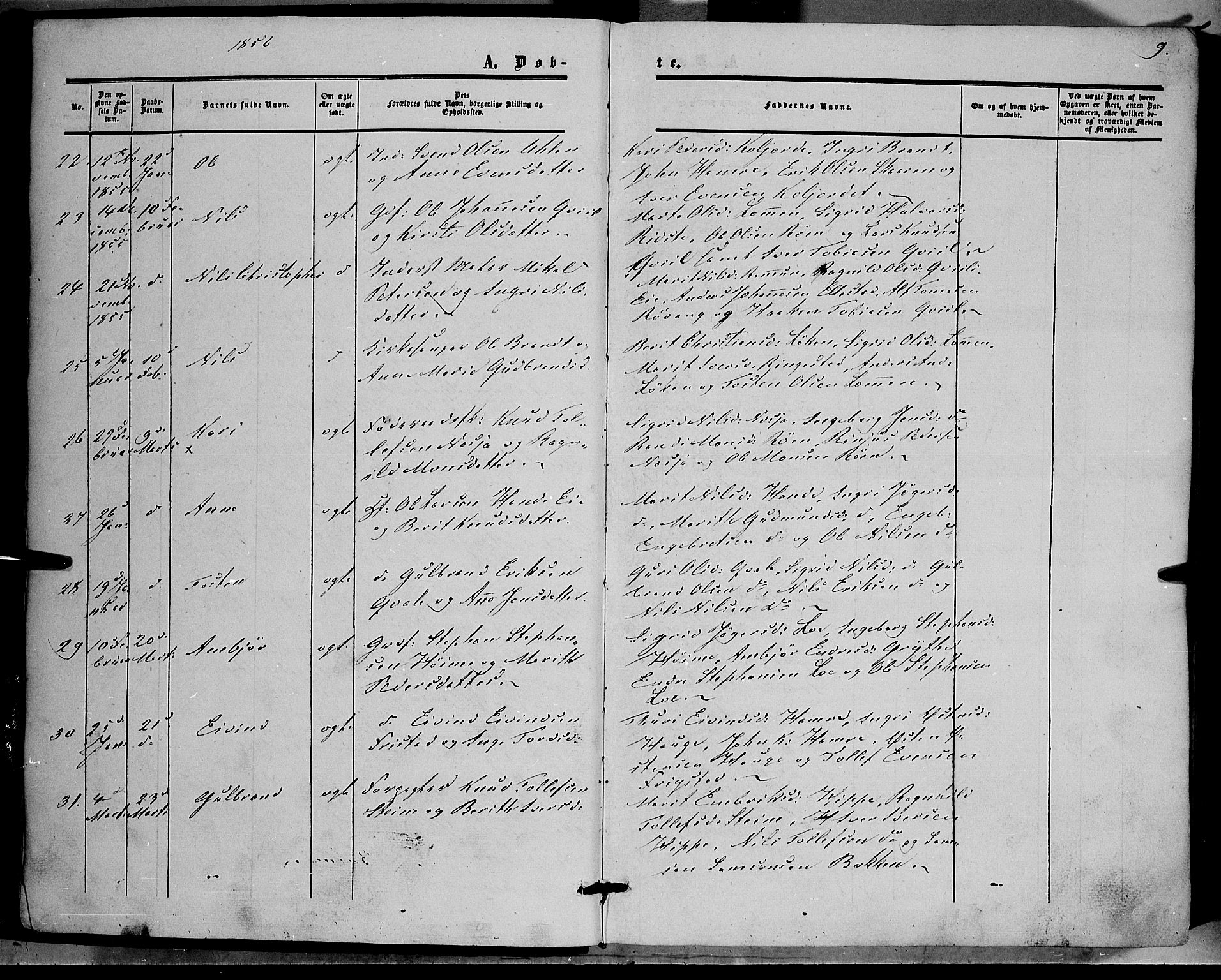 Vestre Slidre prestekontor, SAH/PREST-136/H/Ha/Haa/L0002: Parish register (official) no. 2, 1856-1864, p. 9