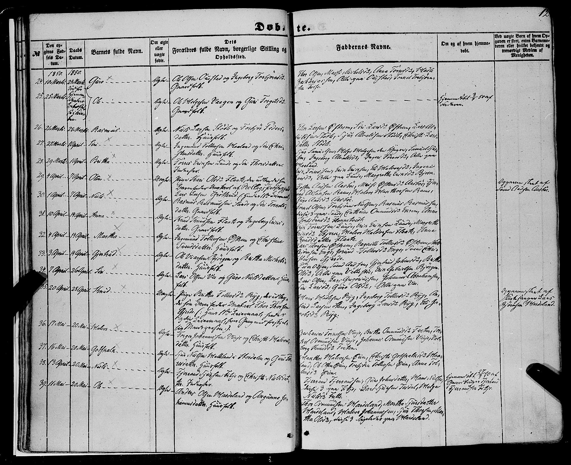 Etne sokneprestembete, AV/SAB-A-75001/H/Haa: Parish register (official) no. A 8, 1848-1862, p. 12