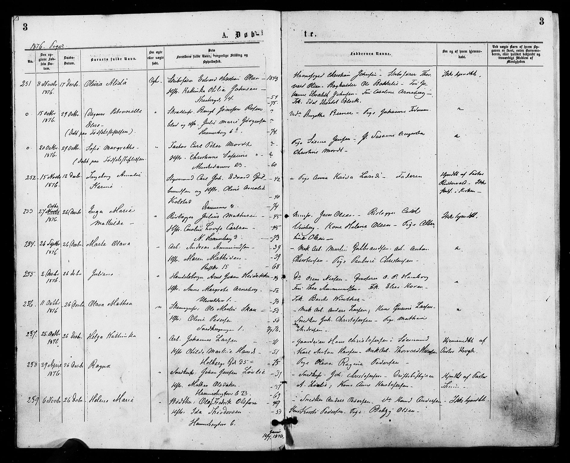 Trefoldighet prestekontor Kirkebøker, SAO/A-10882/F/Fa/L0004: Parish register (official) no. I 4, 1876-1880, p. 3