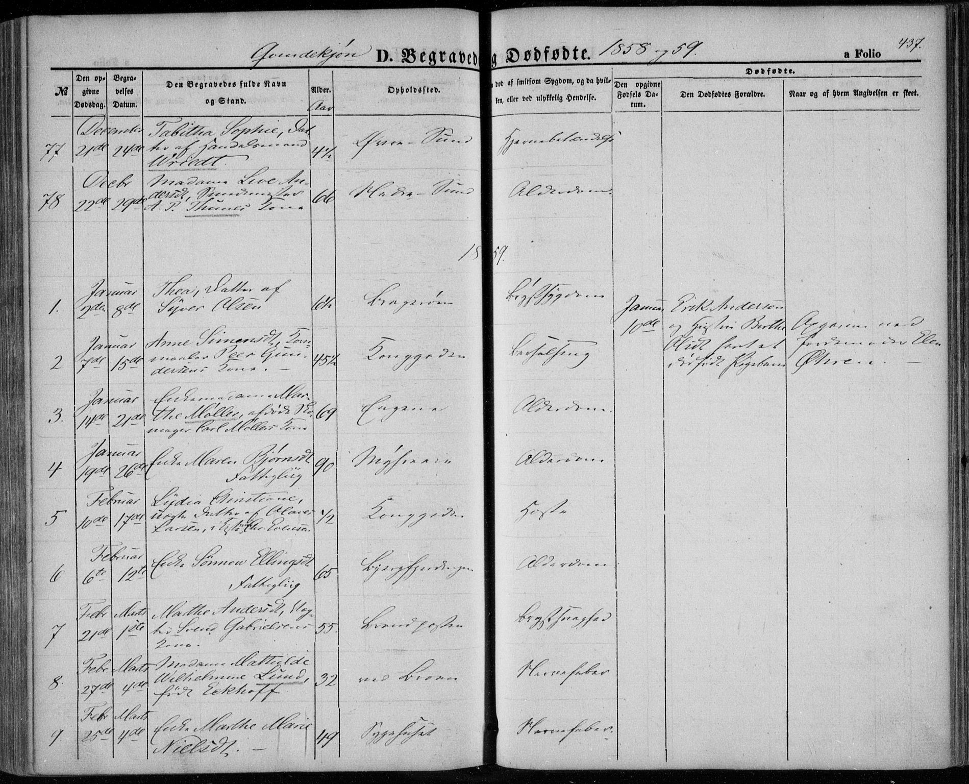 Bragernes kirkebøker, SAKO/A-6/F/Fb/L0002: Parish register (official) no. II 2, 1848-1859, p. 437