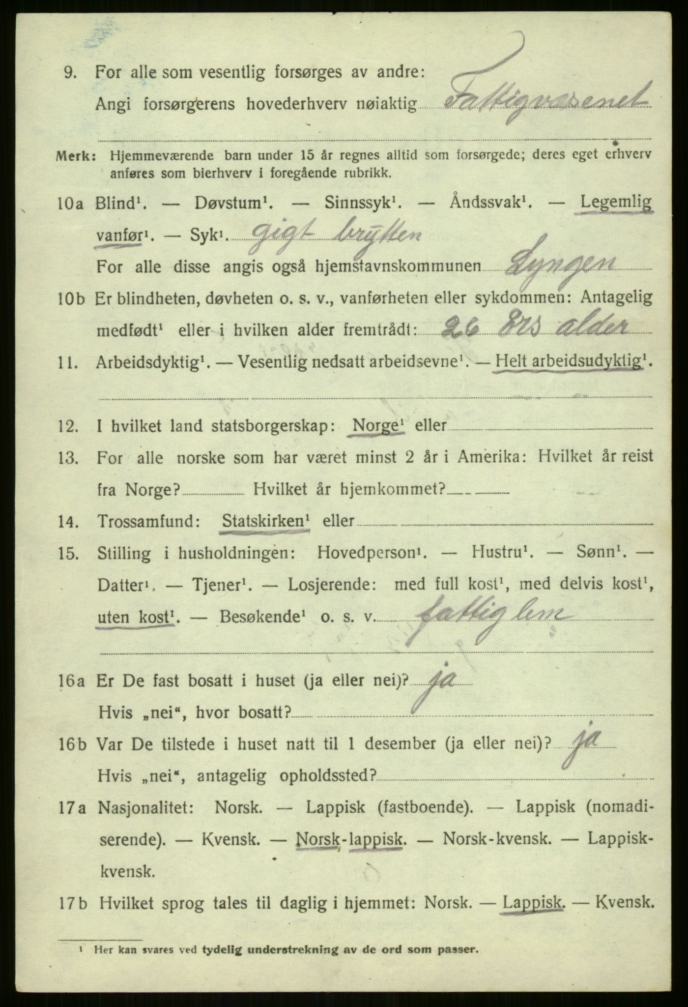 SATØ, 1920 census for Lyngen, 1920, p. 4018