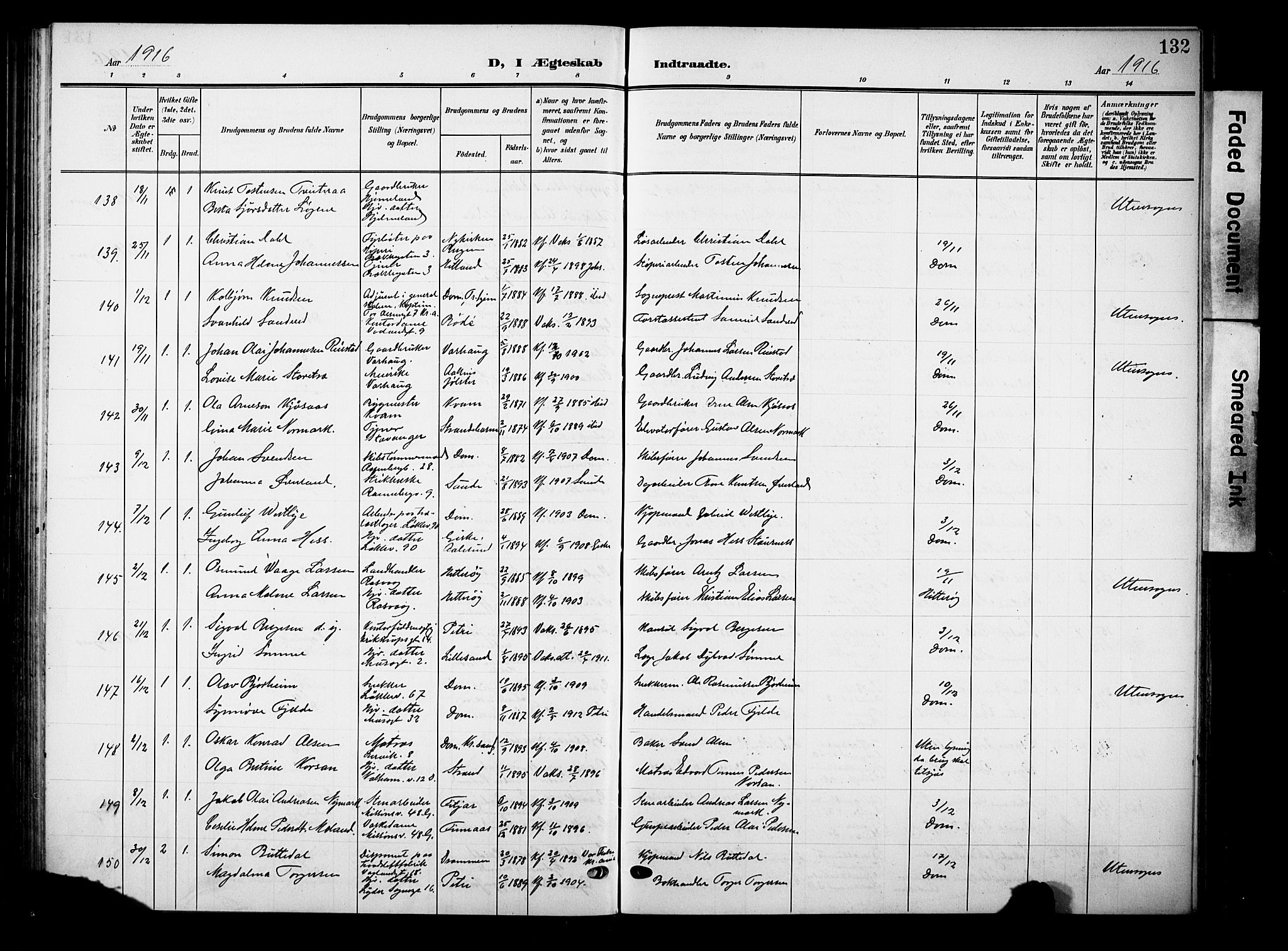Domkirken sokneprestkontor, SAST/A-101812/001/30/30BB/L0017: Parish register (copy) no. B 17, 1902-1921, p. 132