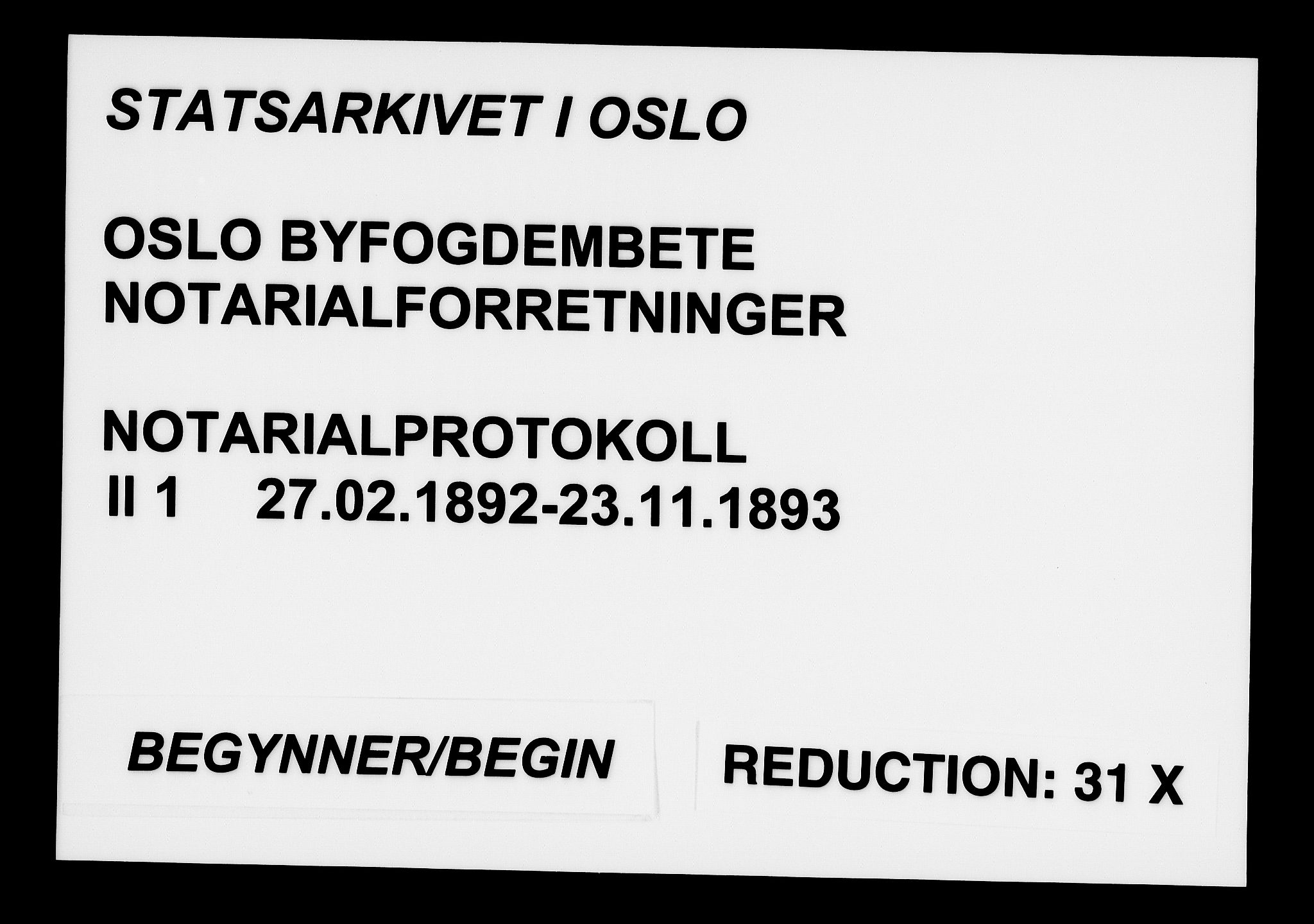 Oslo byfogd avd. I, SAO/A-10220/L/Lb/Lbb/L0001: Notarialprotokoll, rekke II: Vigsler, 1892-1893