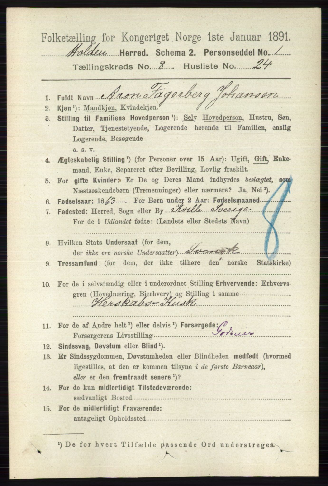 RA, 1891 census for 0819 Holla, 1891, p. 3818