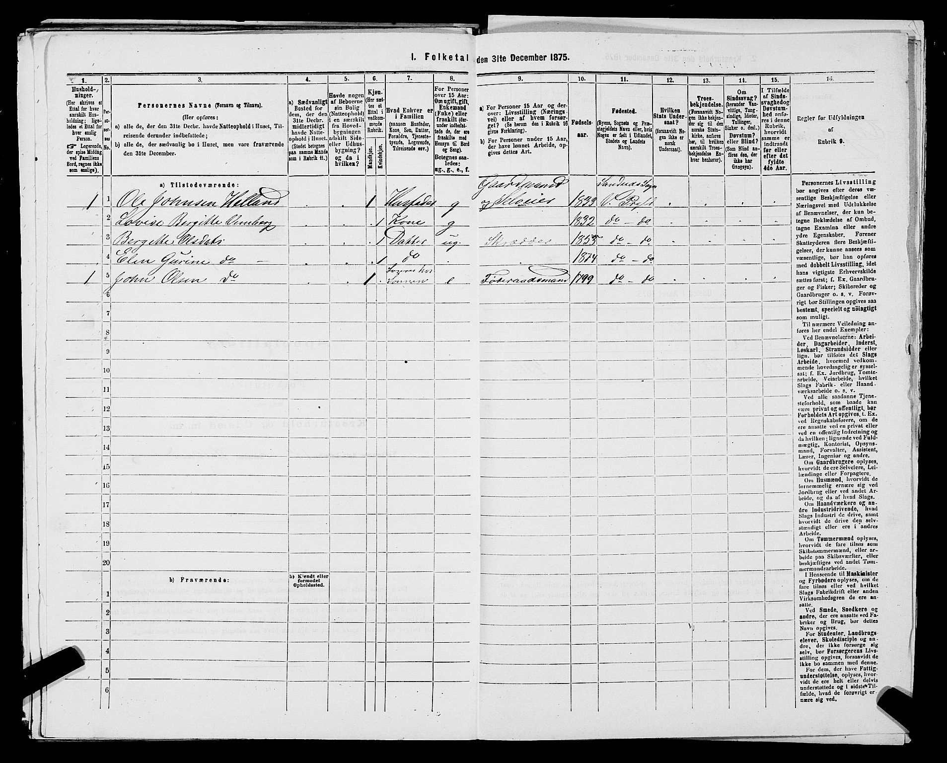 SAST, 1875 census for 1157P Vikedal, 1875, p. 116