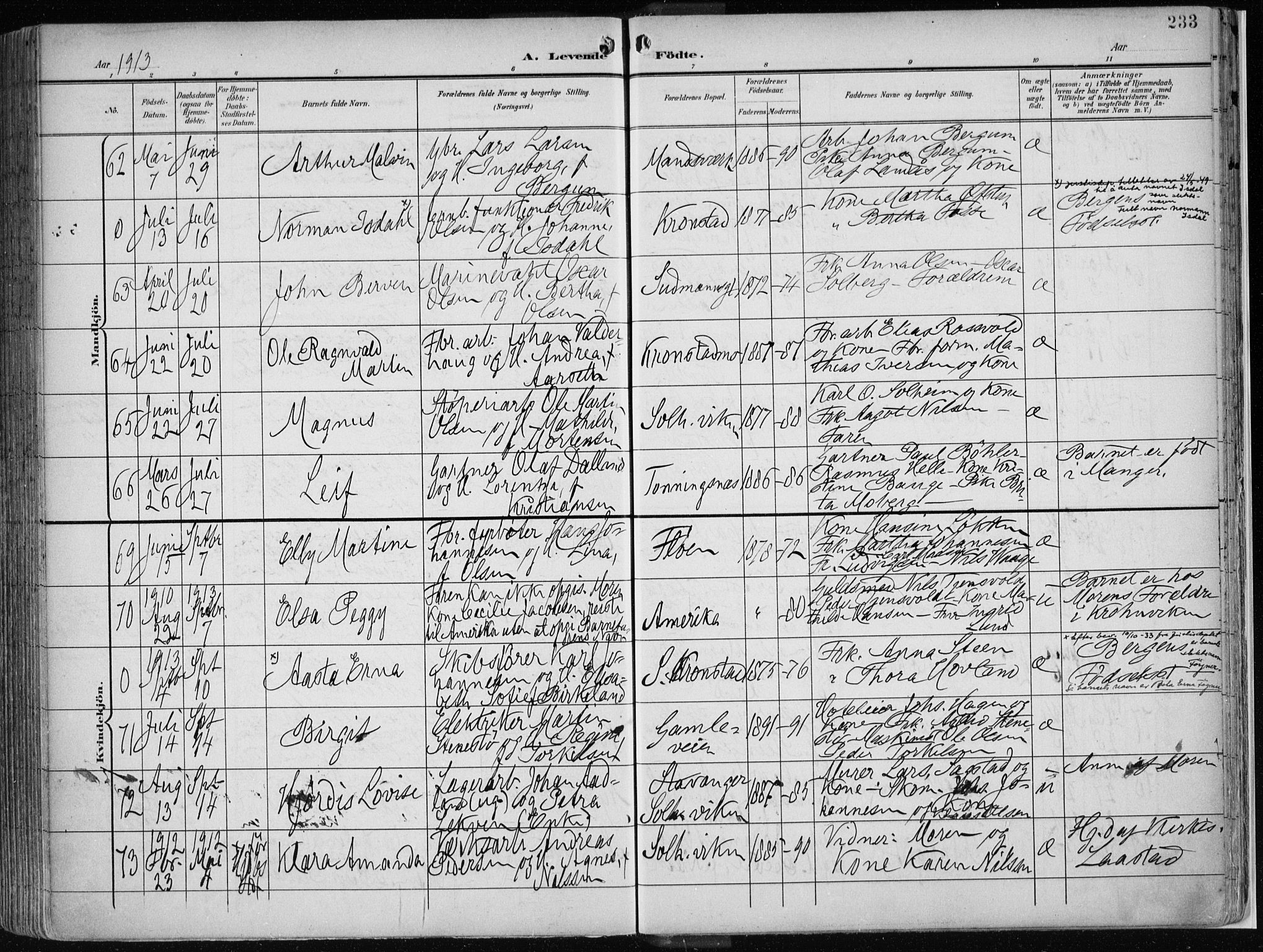 Årstad Sokneprestembete, AV/SAB-A-79301/H/Haa/L0002: Parish register (official) no. A 2, 1899-1914, p. 233