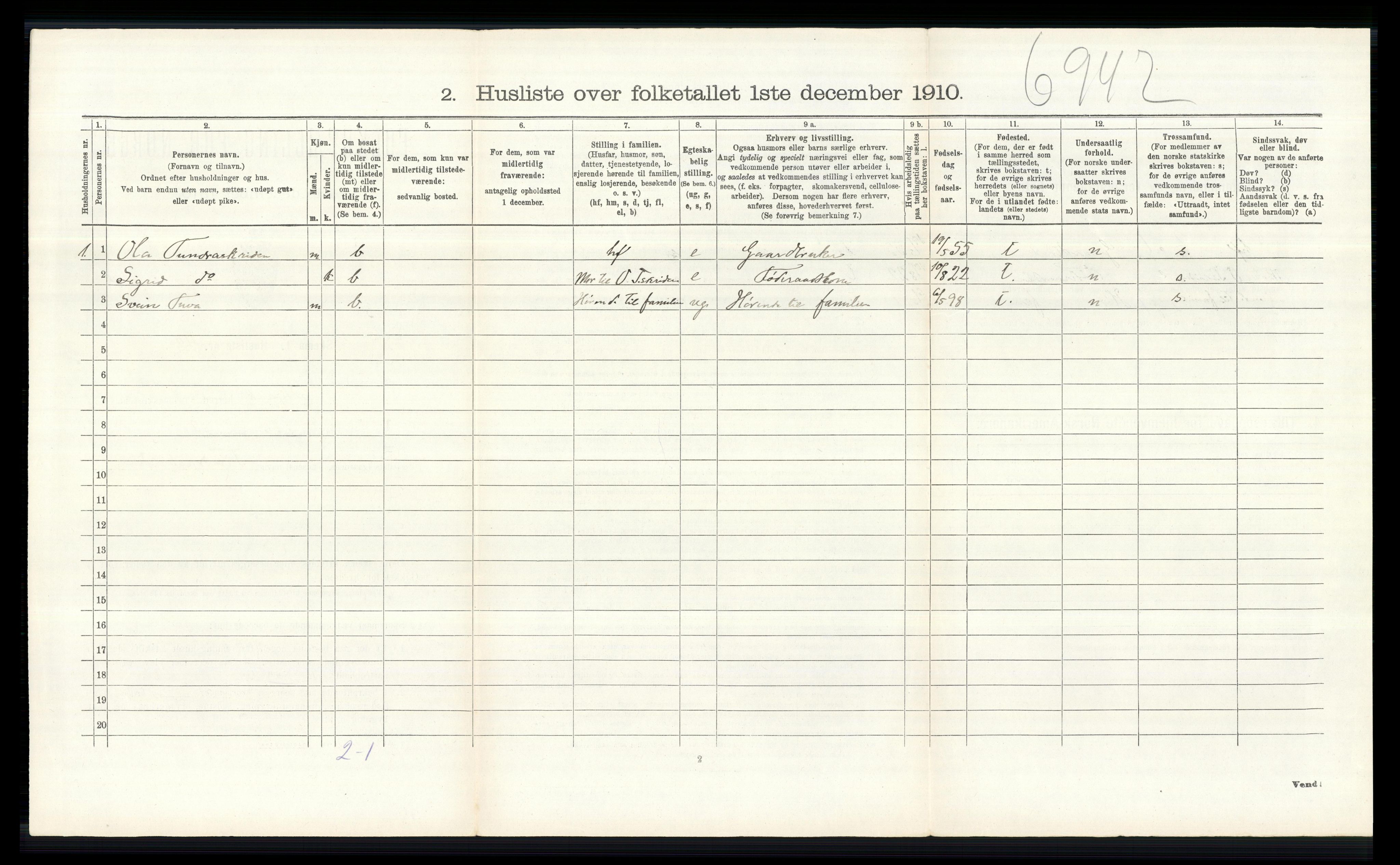 RA, 1910 census for Skjåk, 1910, p. 693