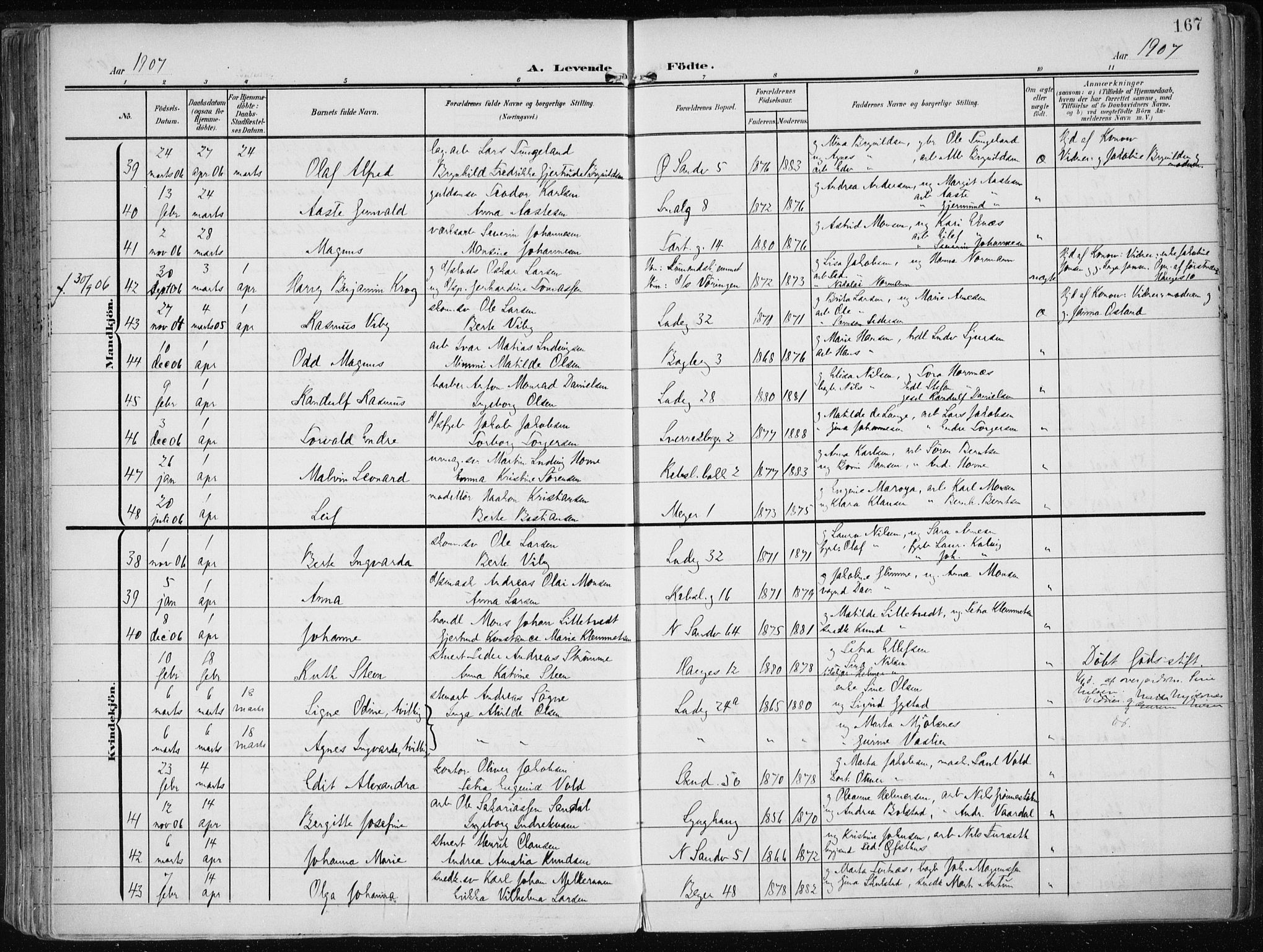 Sandviken Sokneprestembete, AV/SAB-A-77601/H/Ha/L0006: Parish register (official) no. B 3, 1901-1912, p. 167