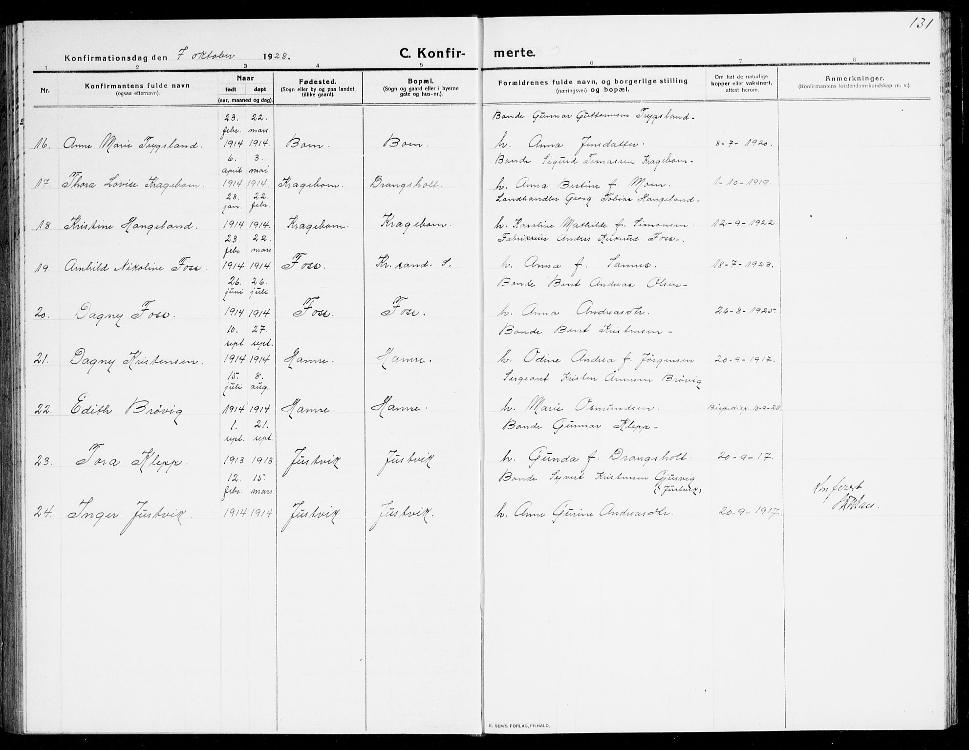 Tveit sokneprestkontor, AV/SAK-1111-0043/F/Fb/L0005: Parish register (copy) no. B 5, 1915-1941, p. 131