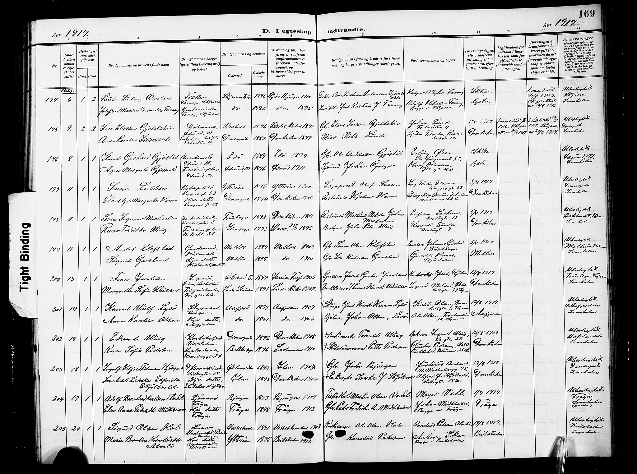 Ministerialprotokoller, klokkerbøker og fødselsregistre - Sør-Trøndelag, SAT/A-1456/601/L0097: Parish register (copy) no. 601C15, 1911-1921, p. 169