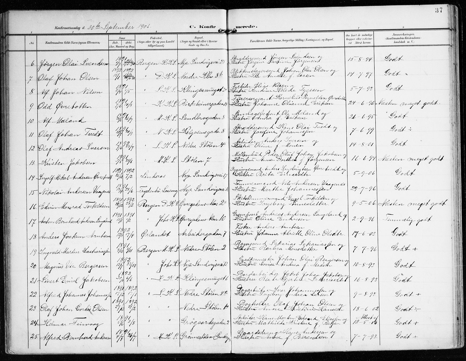 Mariakirken Sokneprestembete, AV/SAB-A-76901/H/Haa/L0014: Parish register (official) no. C 2, 1900-1916, p. 37